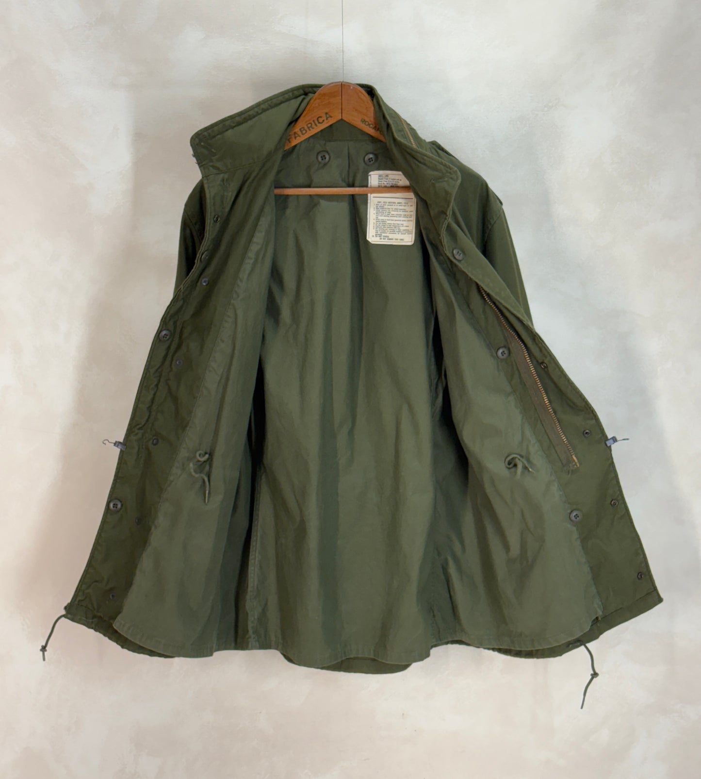 Small Long. Authentic 1972 US Army M-65 Field Jacket – Vintage Military Issue. Made by John Ownbey