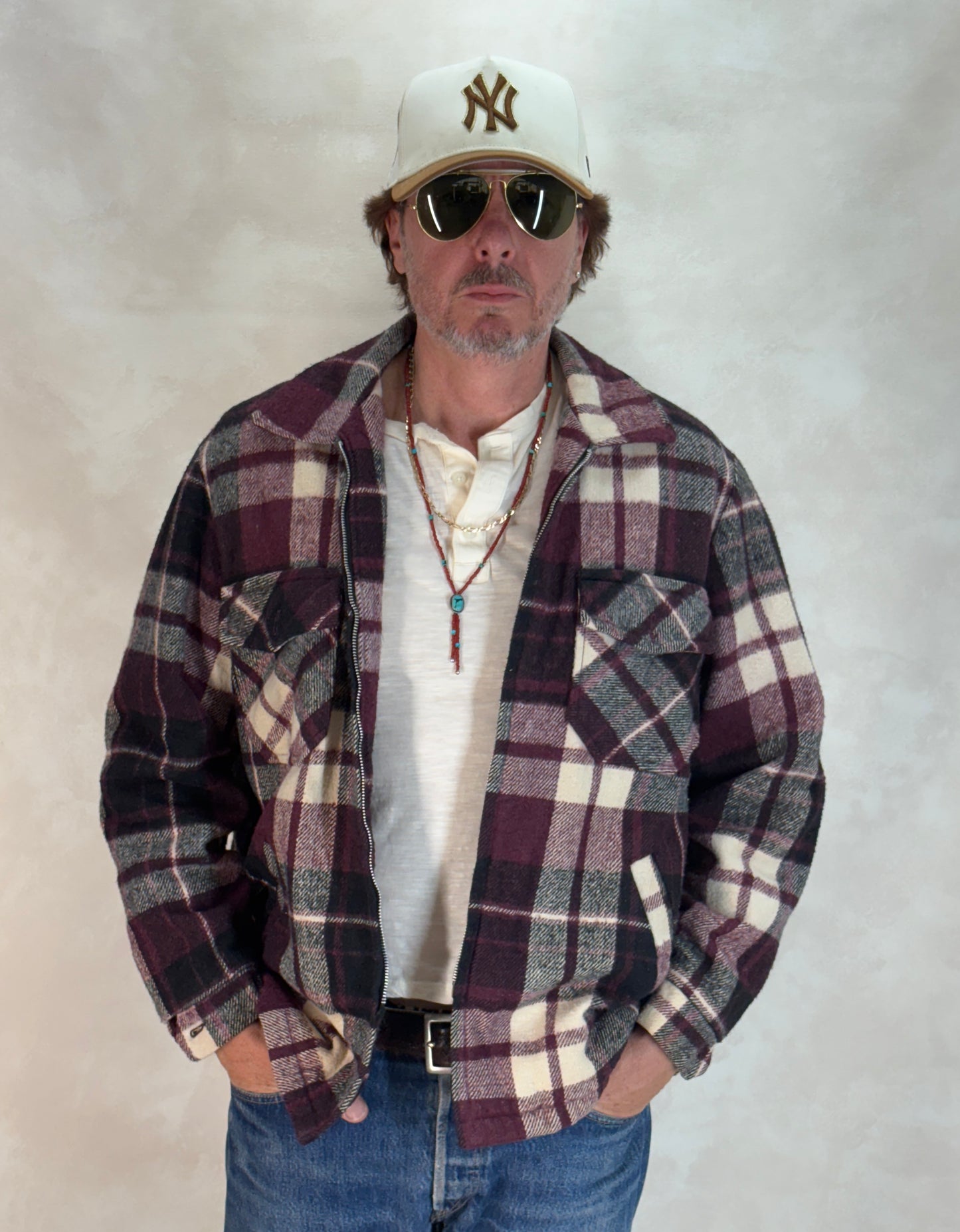 Size Large. 4 pockets 70s Plaid coat Made in USA ( broken zipper)