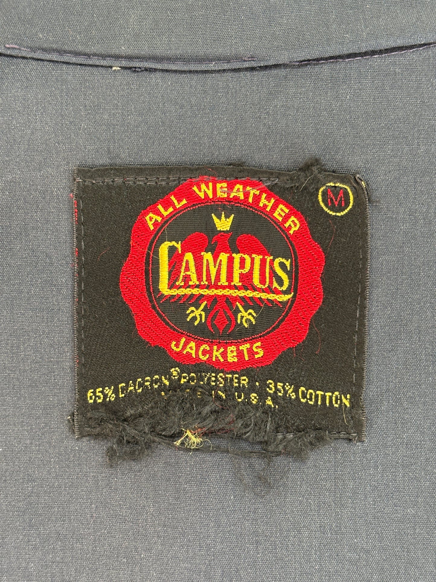 Size Med , Vintage Campus Lightweight Cotton-Blend Zip Jacket. Made in USA. Talon zipper