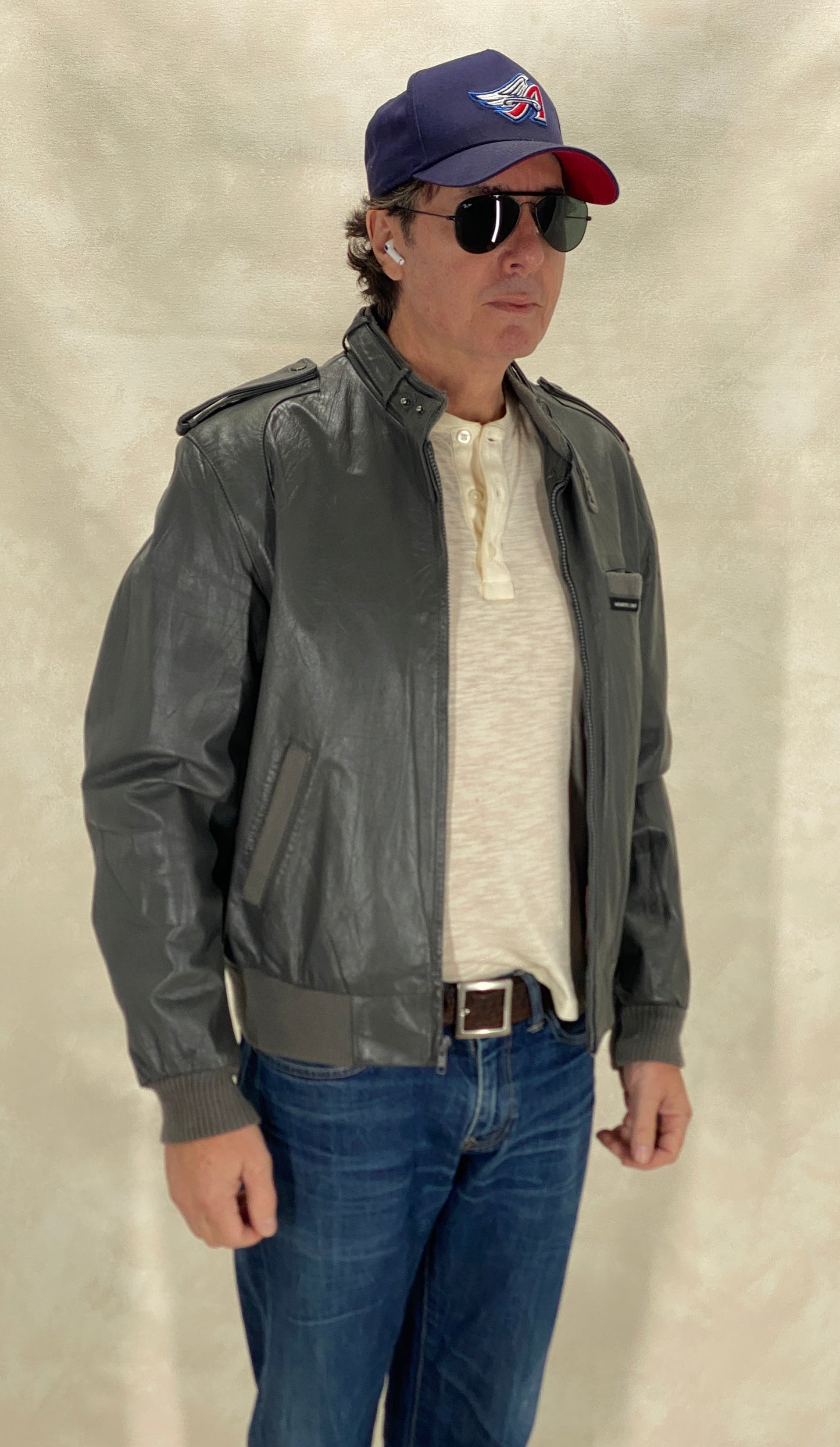 Vintage Grey Leather Members Only Jacket - Size 42 US / 52 EU