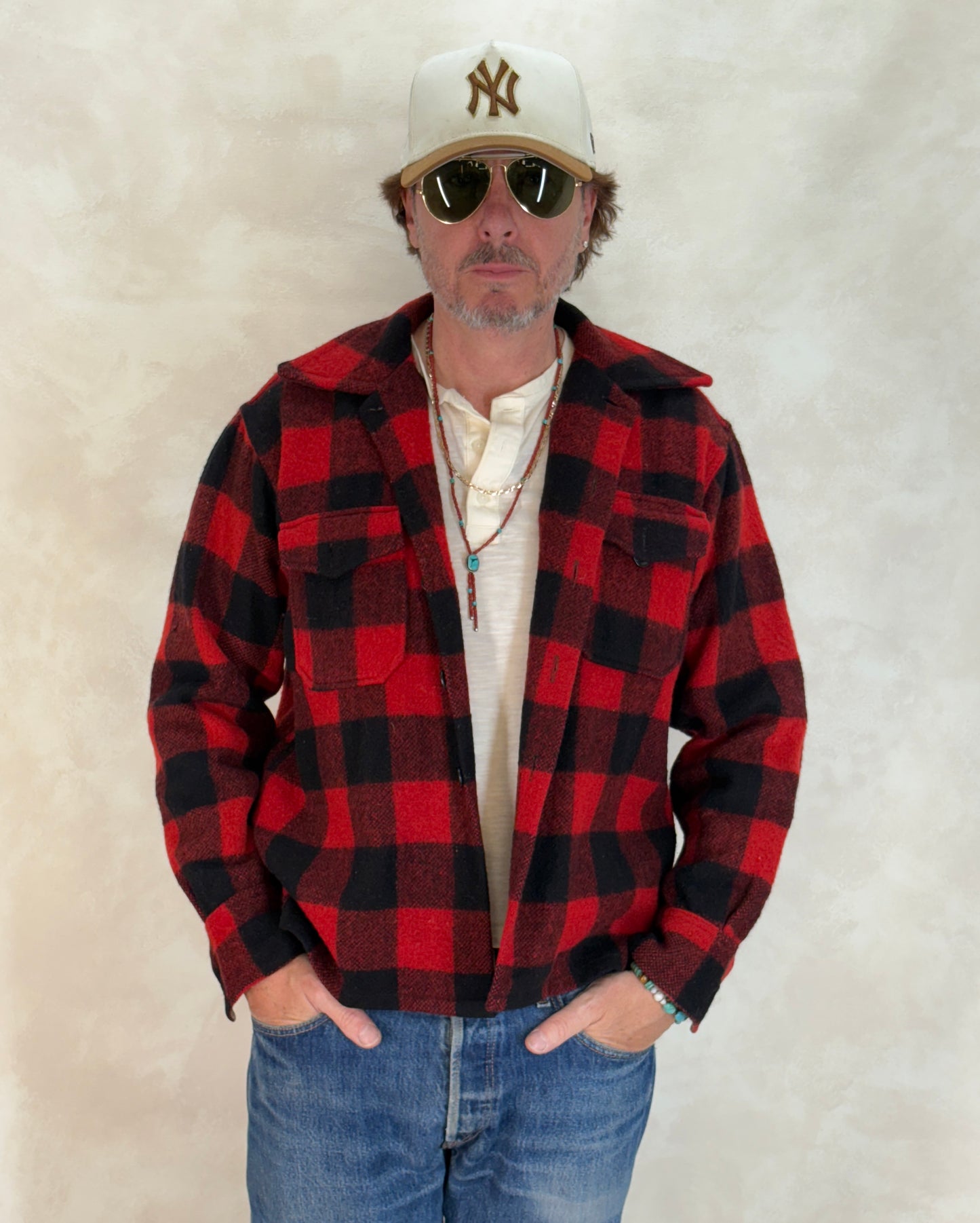 Size 40US / 50EU. Authentic 50s USA-Made Heavyweight Wool Plaid Shirt