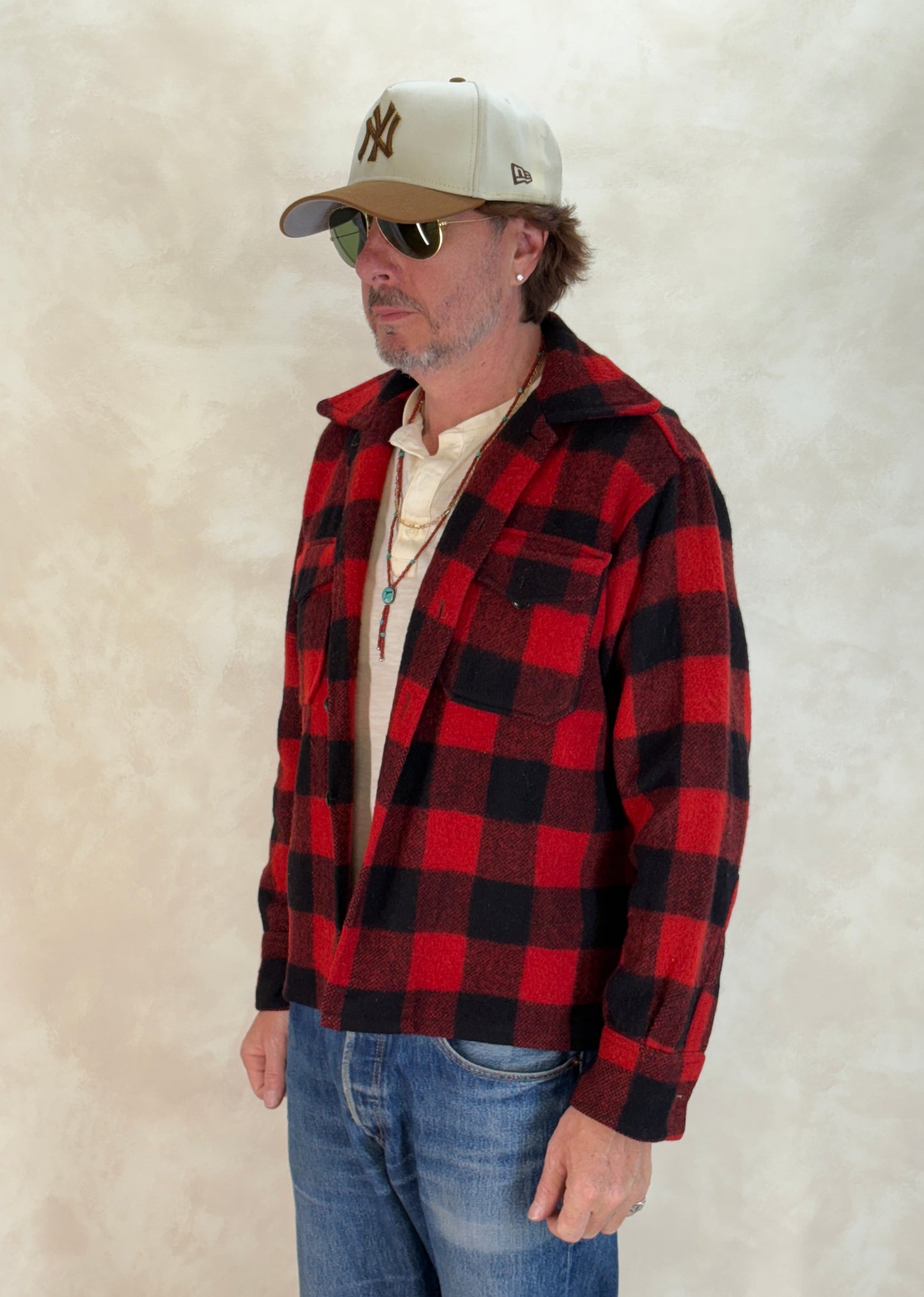 Size 40US / 50EU. Authentic 50s USA-Made Heavyweight Wool Plaid Shirt