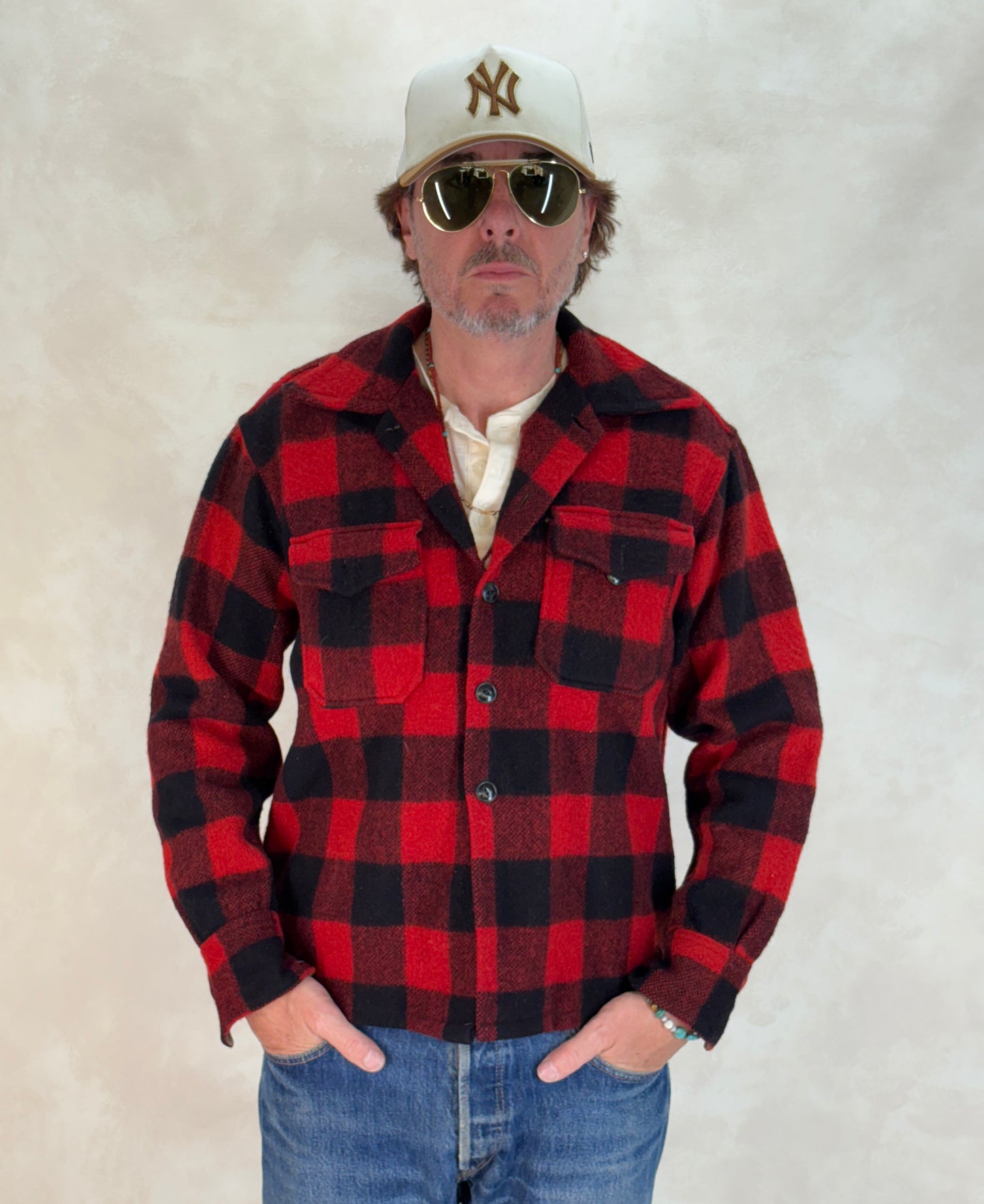 Size 40US / 50EU. Authentic 50s USA-Made Heavyweight Wool Plaid Shirt
