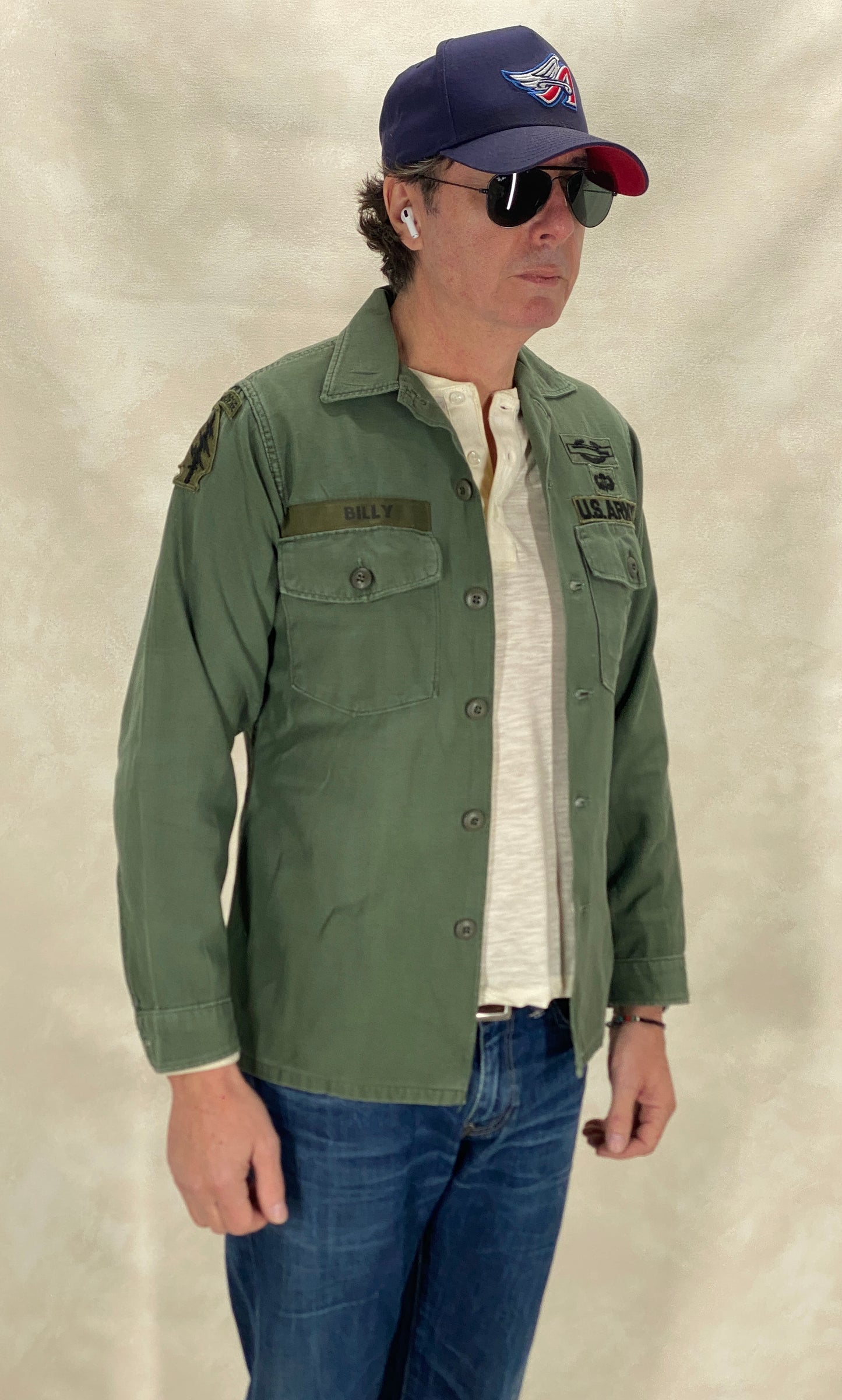 Small. Authentic Vintage US Army Vietnam war era 1967 OG 107 type 1 fatigue shirt