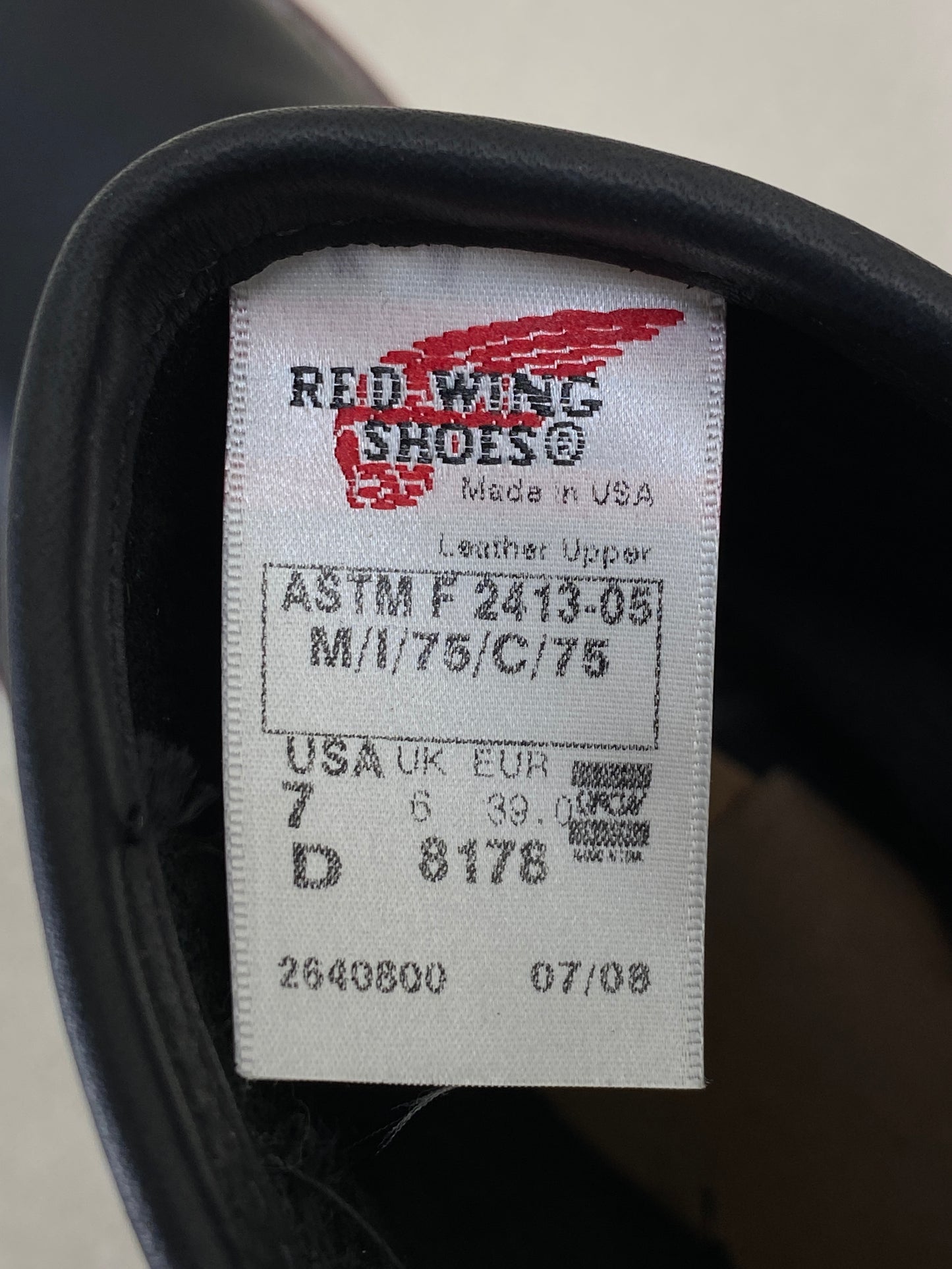 Red Wing Size 7 D (39 EU) 8178 Black Leather Boots