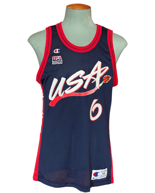 Vintage Dream Team Olympic Champion NBA jersey, size 44, featuring Hardaway #6 - front view. Made in USA.