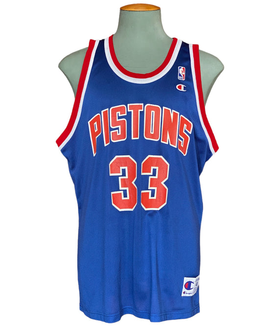 Size 48. #33 Hill Pistons 90s Champion NBA Jersey