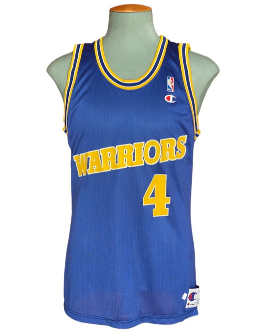 Vintage 90s Champion NBA jersey with player Webber #17, size 44 - front view, Golden State Warriors. Made in USA.