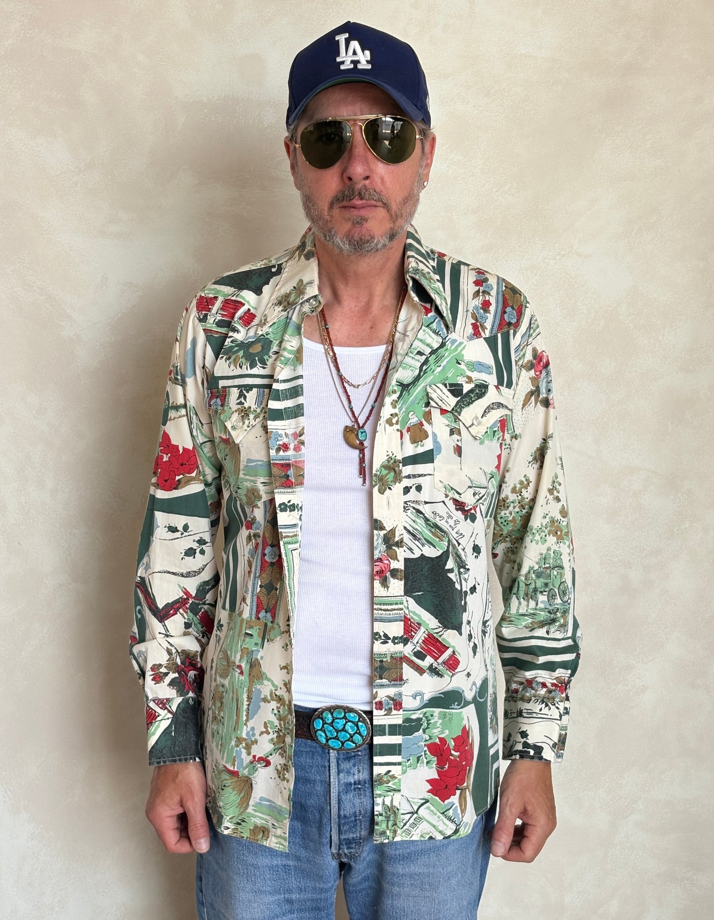 Size M. Authentic 70’s Stockman Western Shirt — floral Print