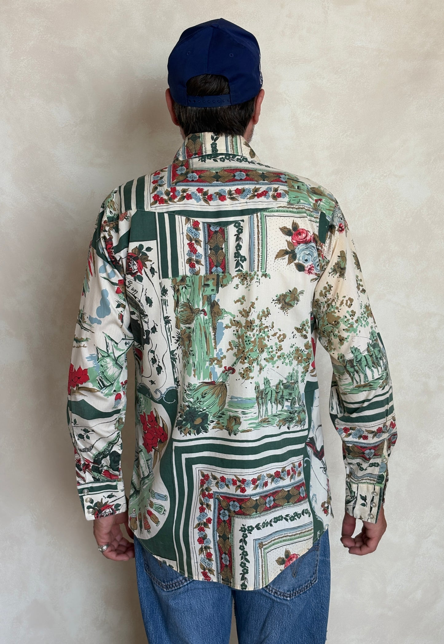 Size M. Authentic 70’s Stockman Western Shirt — floral Print