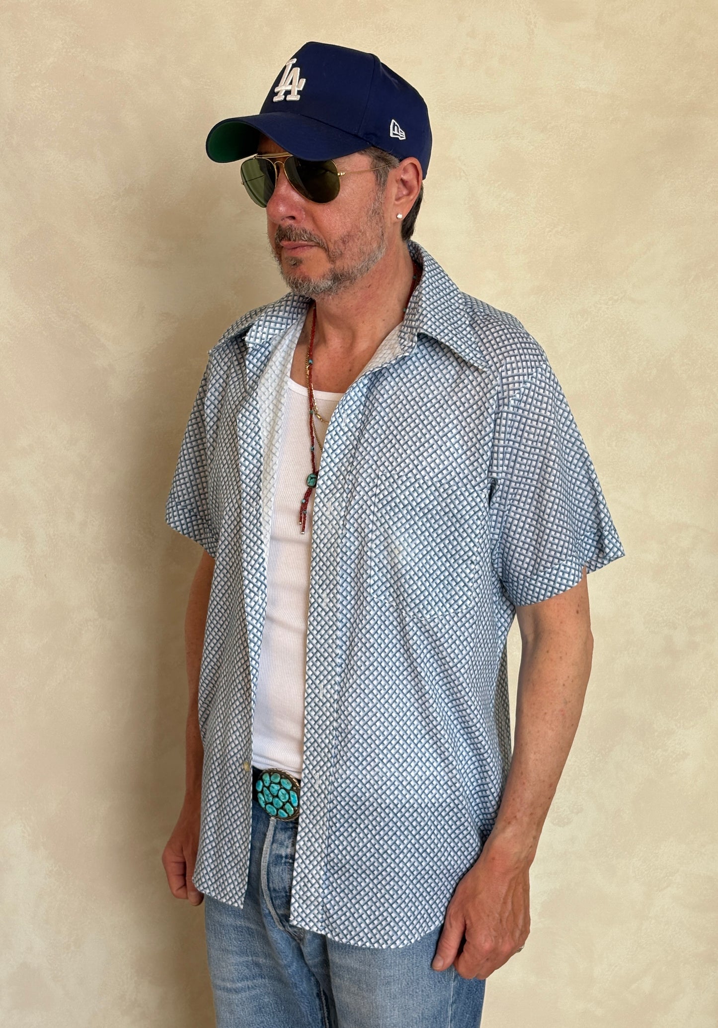 Size M. Vintage 70’s Patterned Shirt – Bold Print – Festival / Boho Retro Style