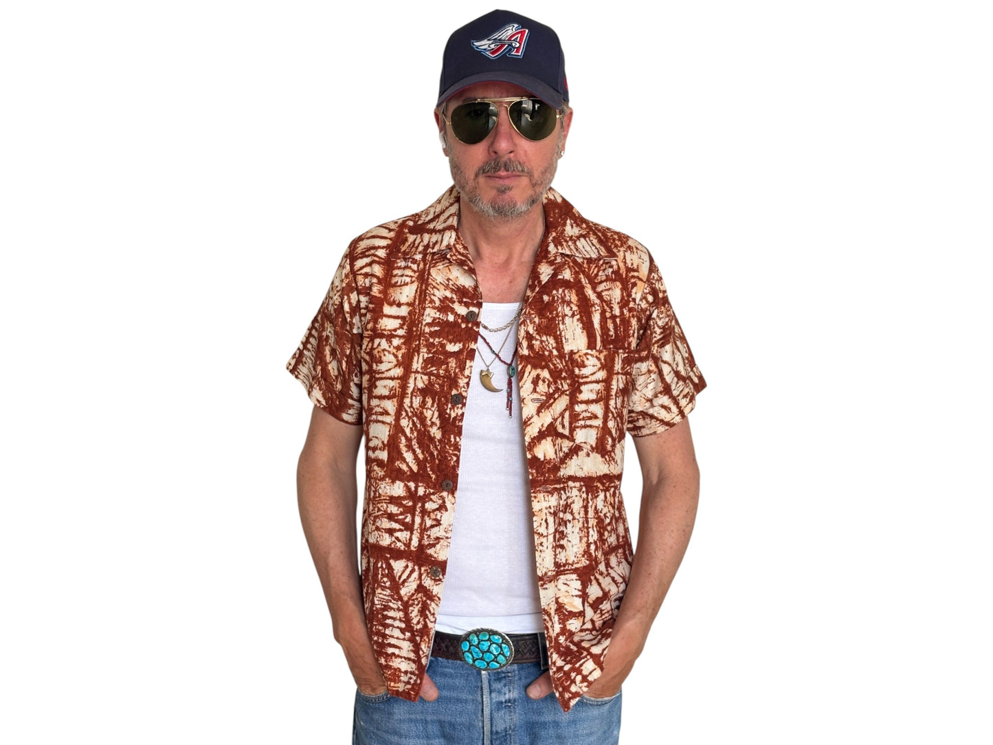 Small. Vintage 70s Hawaiian Barkcloth cotton shirt
