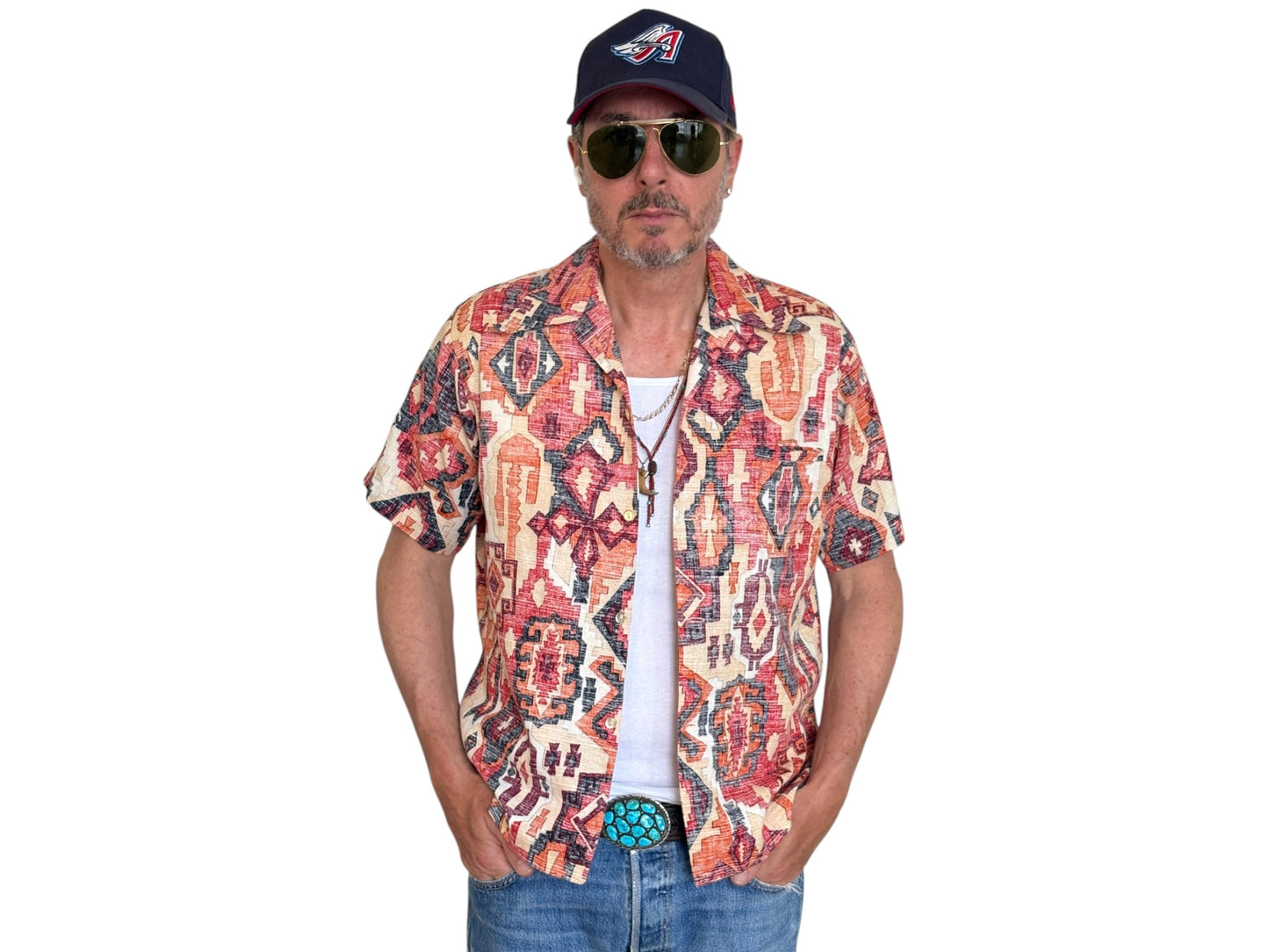 Medium Size Vintage 70s Hawaiian Barkcloth Cotton Shirt - Island Collectible