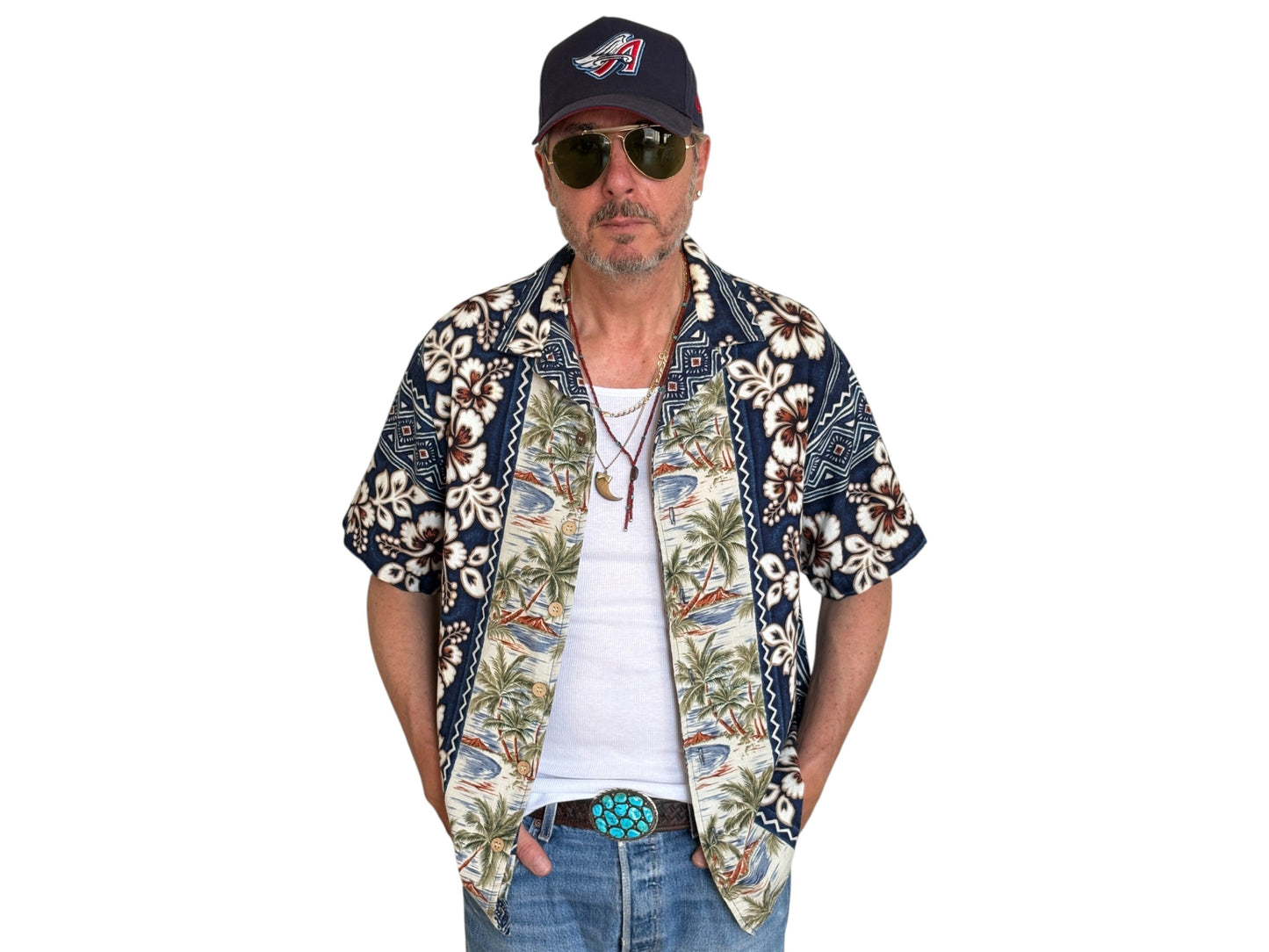Large Vintage 90s Hawaiian Barkcloth Cotton Shirt Made in USA