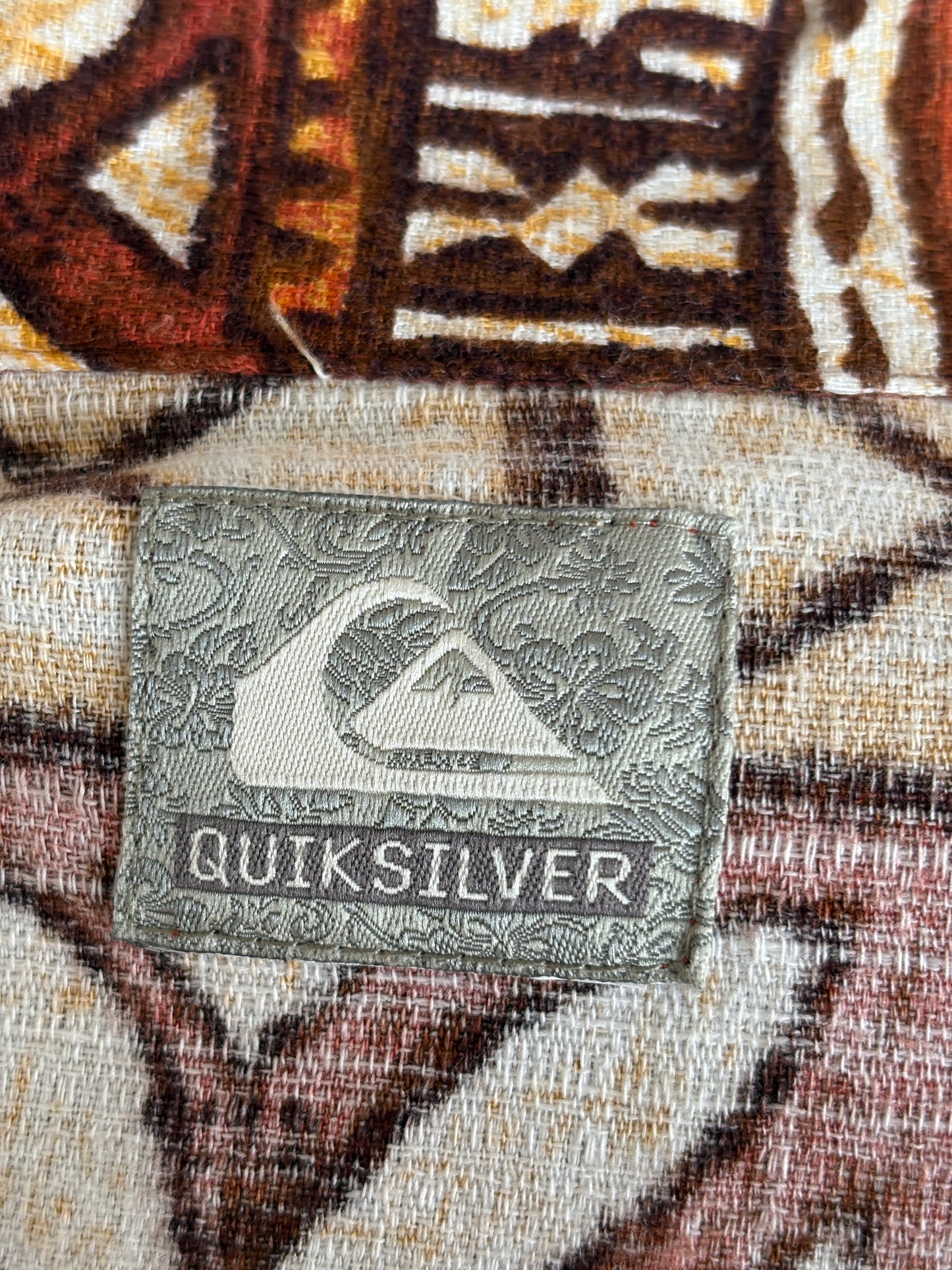 Medium Size Vintage 90s Hawaiian Barkcloth Cotton Shirt by Quicksilver - Surfing Collectible