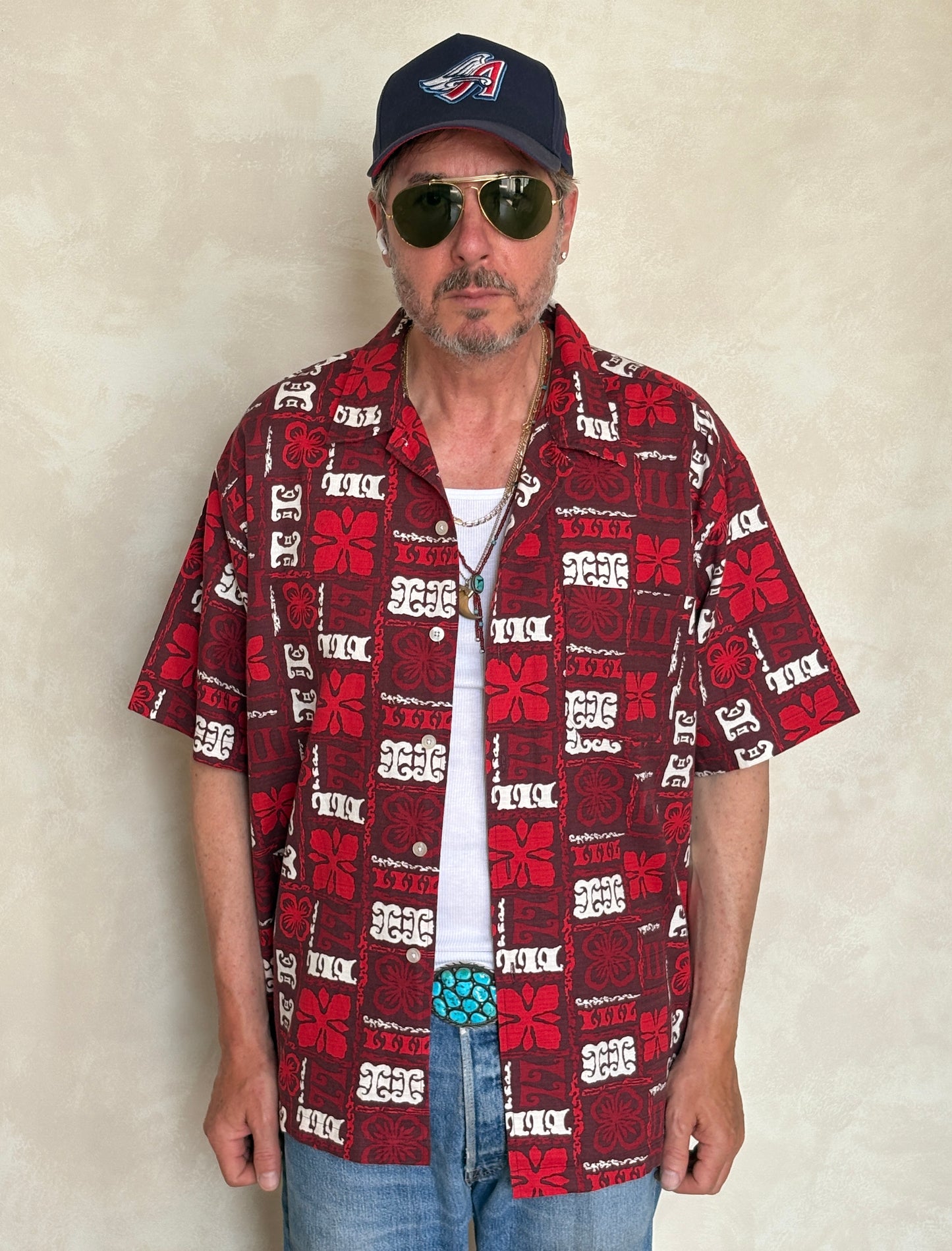 Large. Vintage 2000s Hawaiian barkcloth cotton shirt