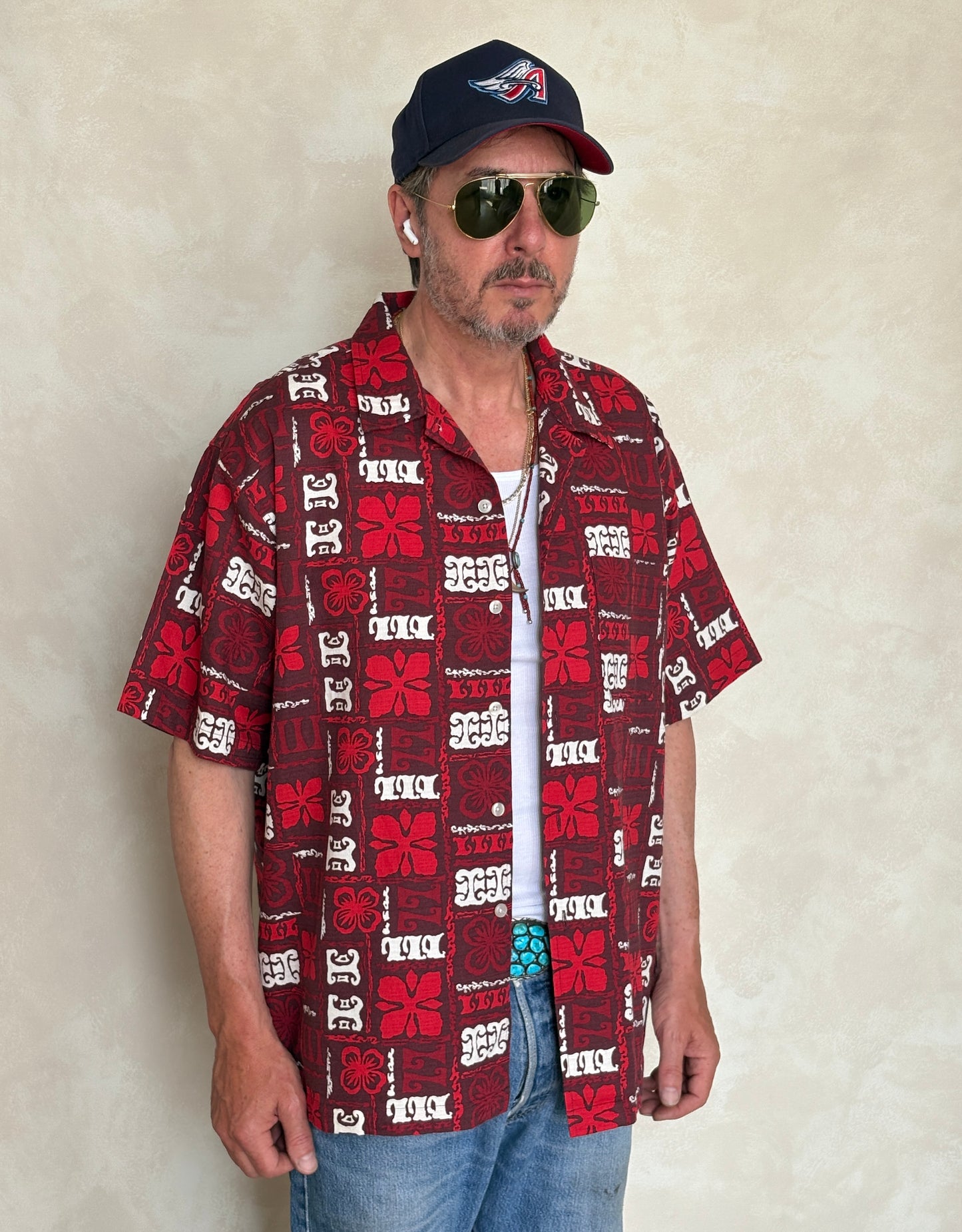 Large. Vintage 2000s Hawaiian barkcloth cotton shirt