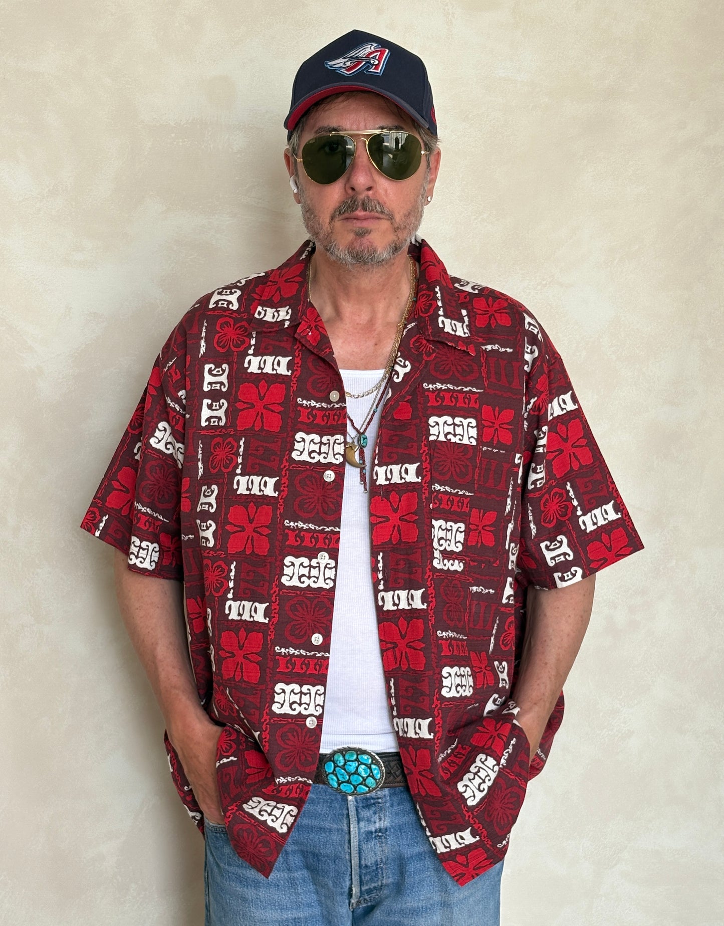 Large. Vintage 2000s Hawaiian barkcloth cotton shirt