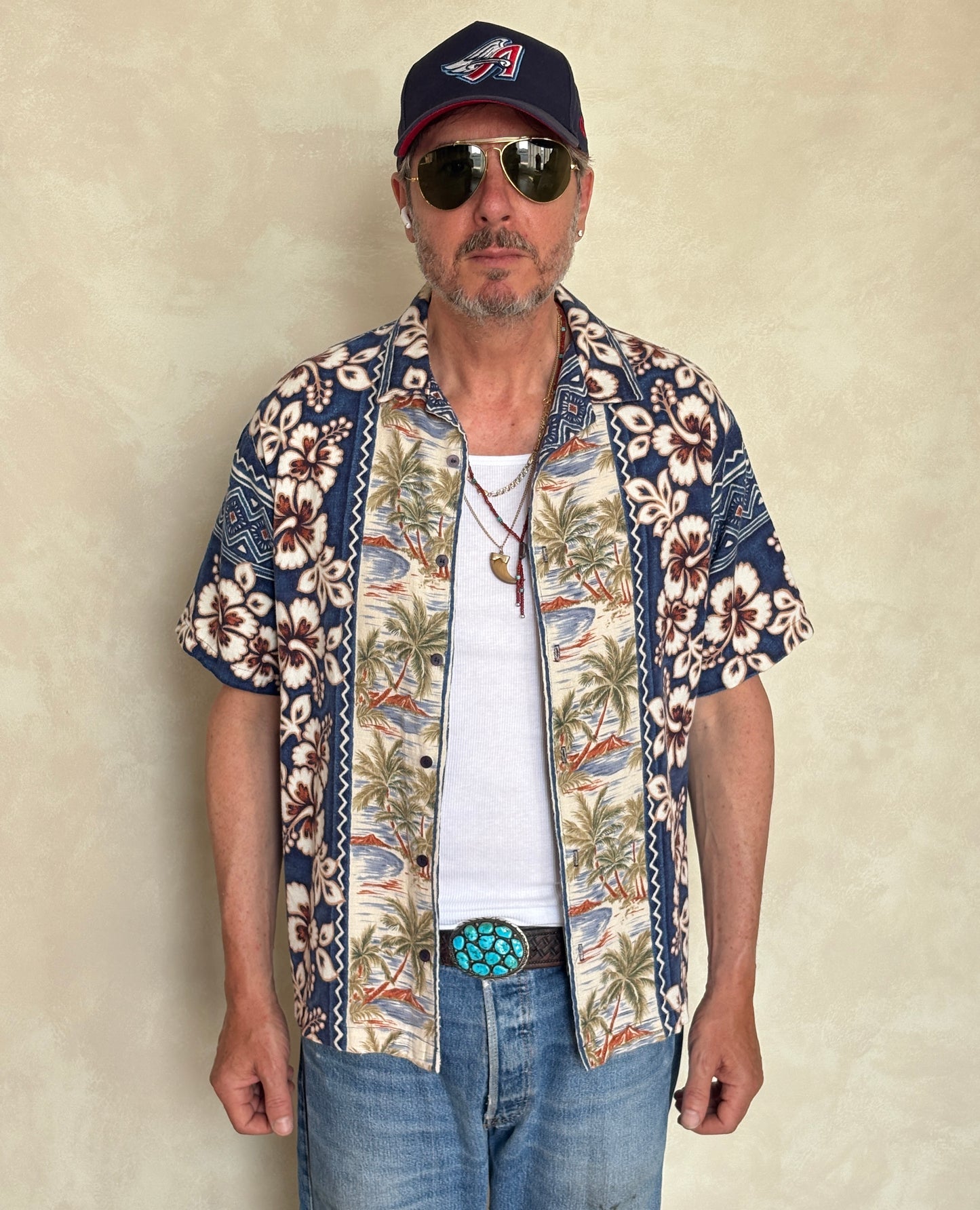 Large. Vintage 90s Hawaiian Barkcloth cotton shirt