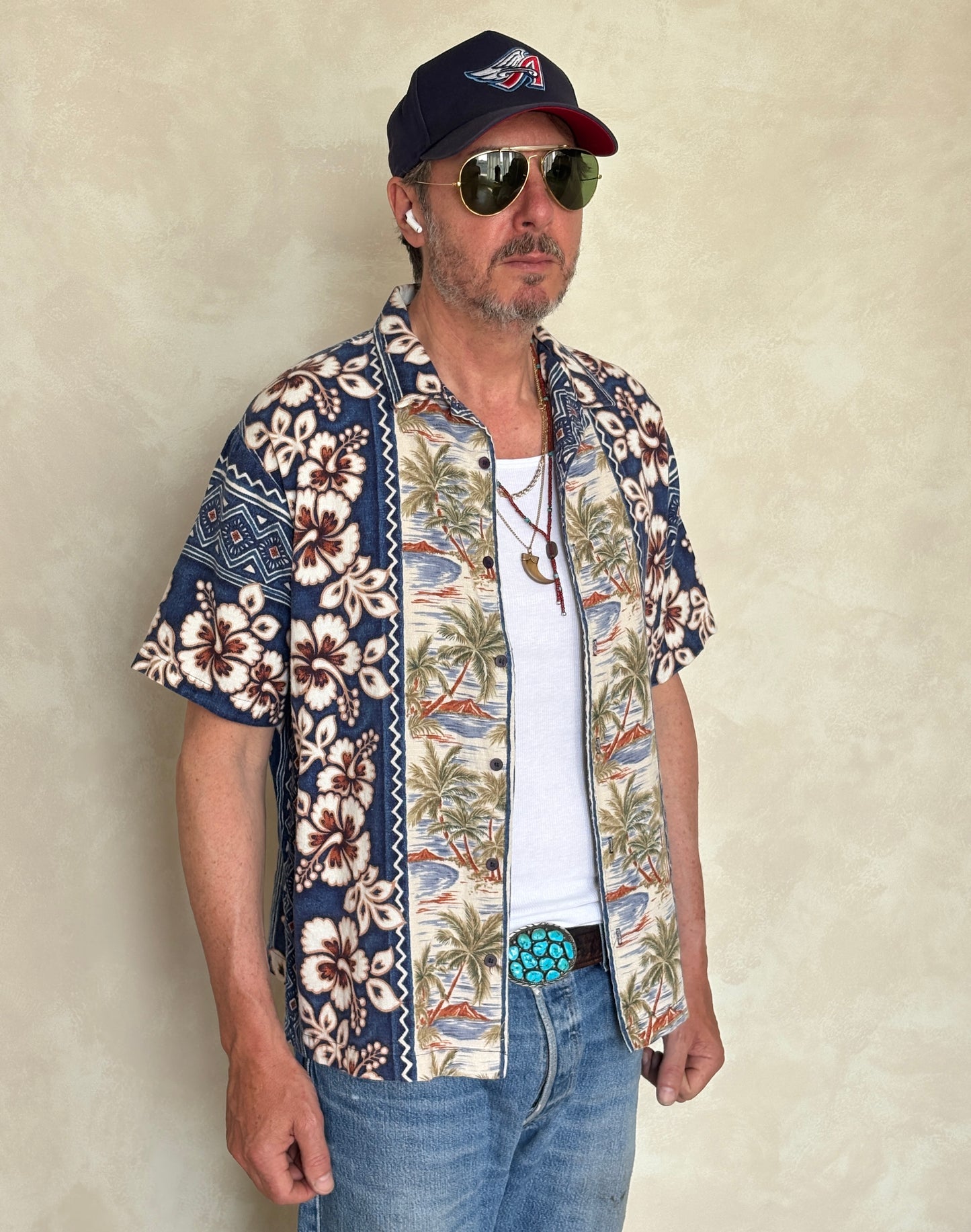 Large. Vintage 90s Hawaiian Barkcloth cotton shirt