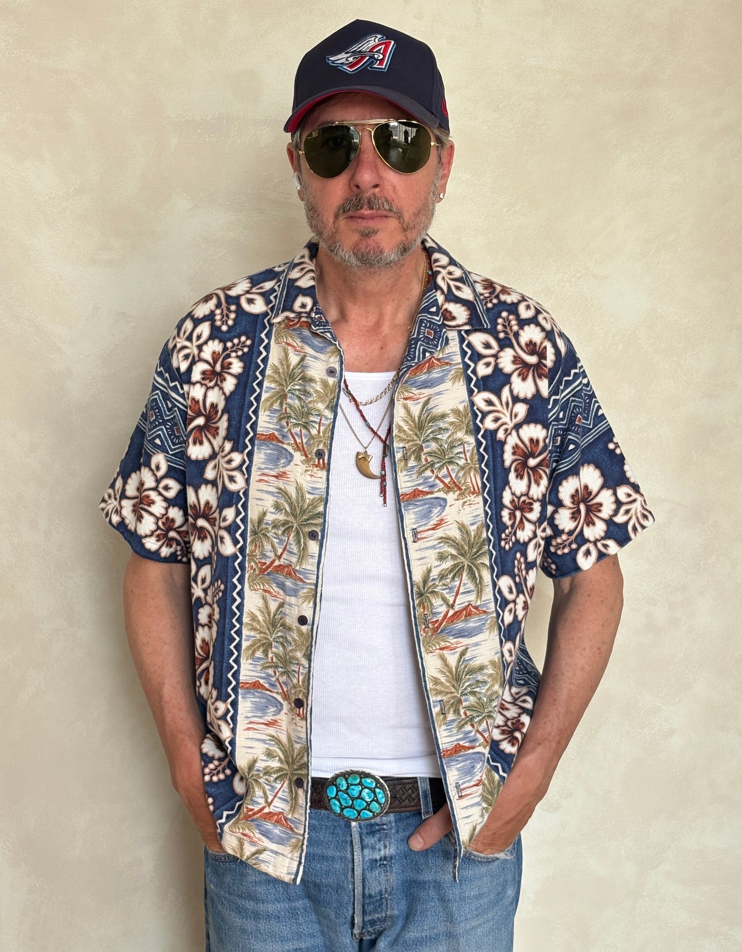 Large. Vintage 90s Hawaiian Barkcloth cotton shirt