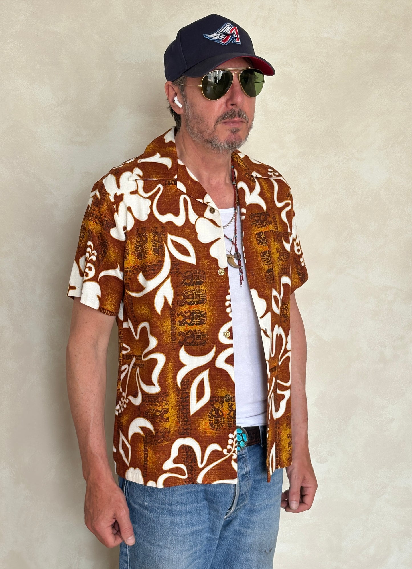 Vintage 60s Hawaiian Cotton Shirt Made in Hawaii | Size Medium