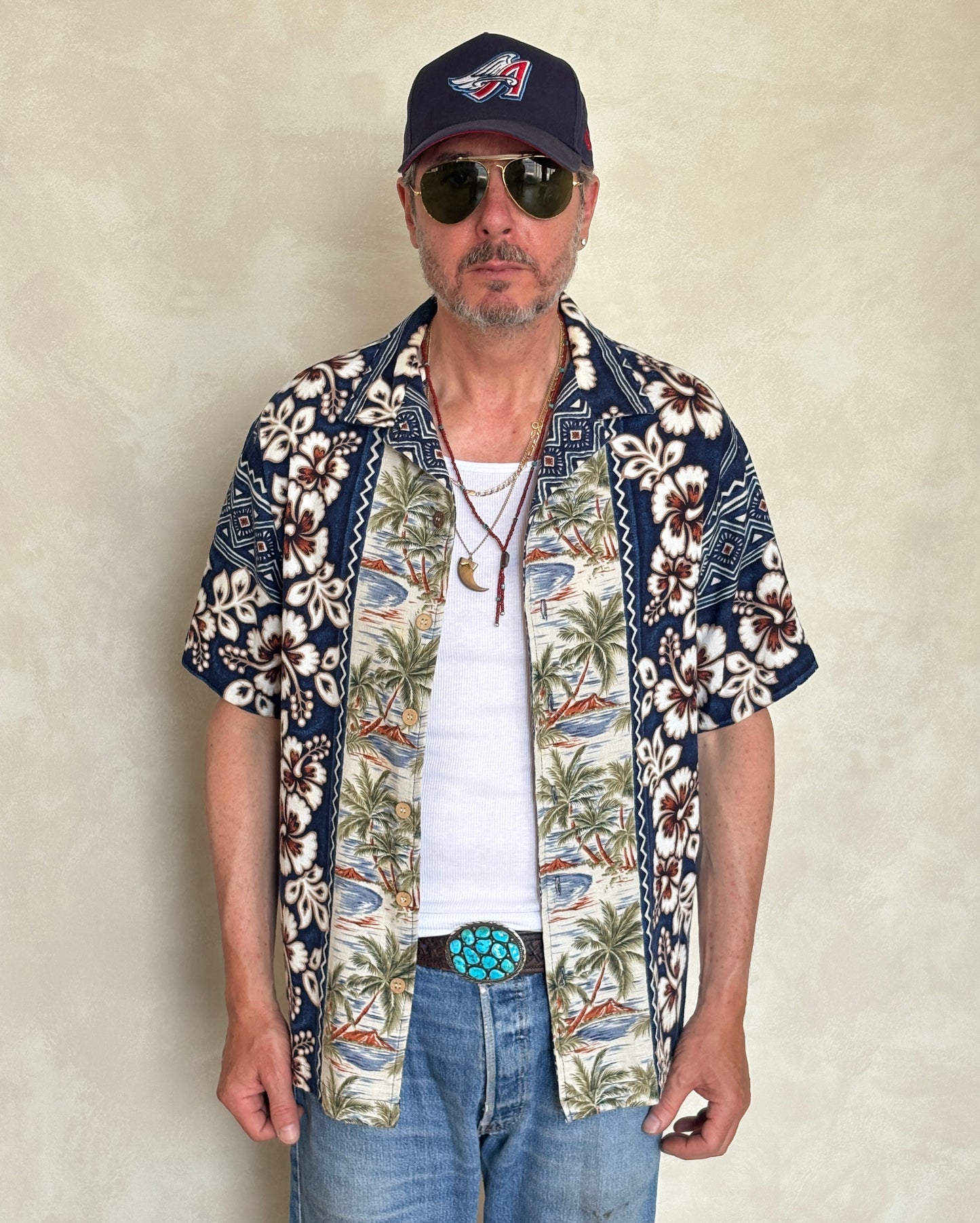 Large Vintage 90s Hawaiian Barkcloth Cotton Shirt Made in USA