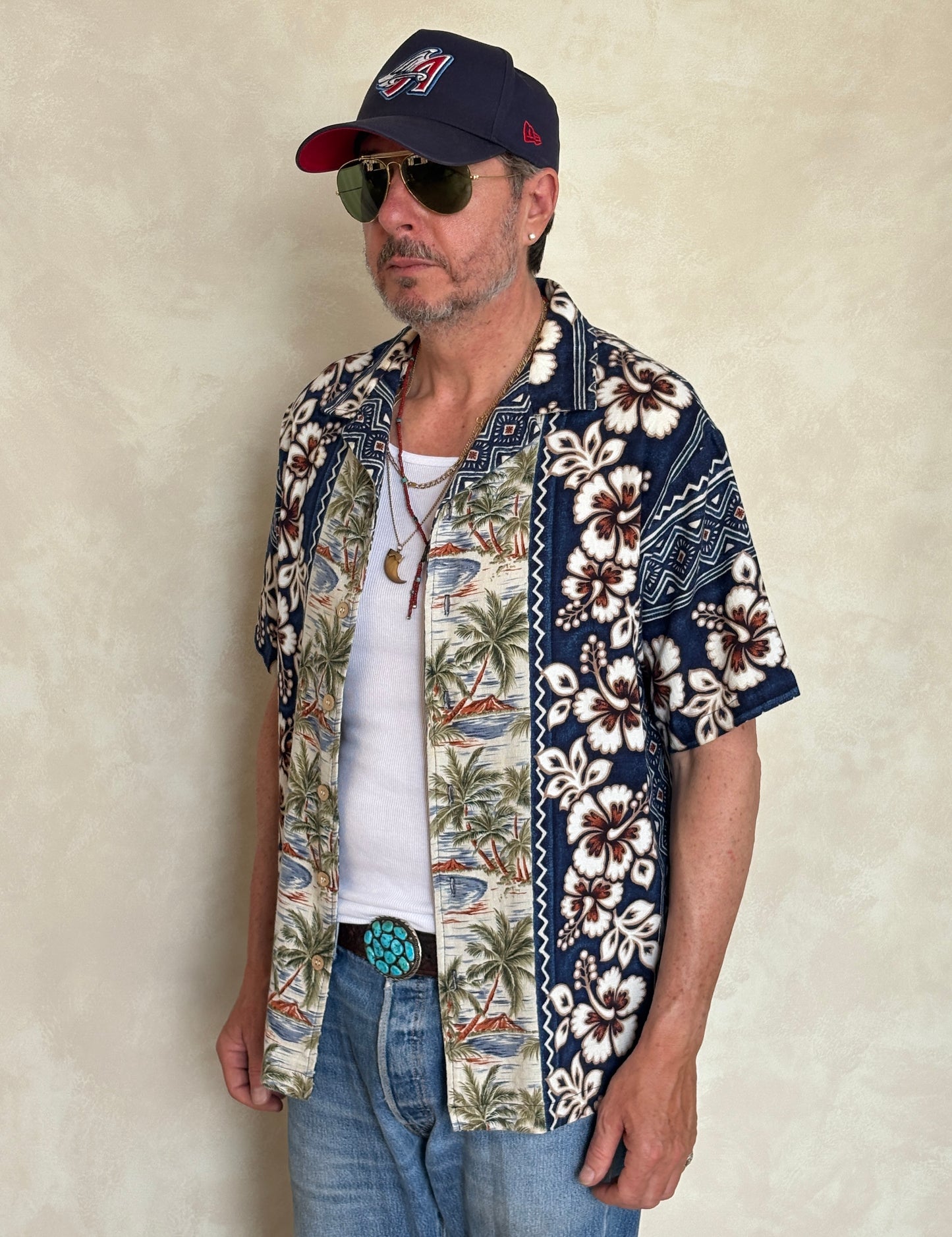 Large Vintage 90s Hawaiian Barkcloth Cotton Shirt Made in USA