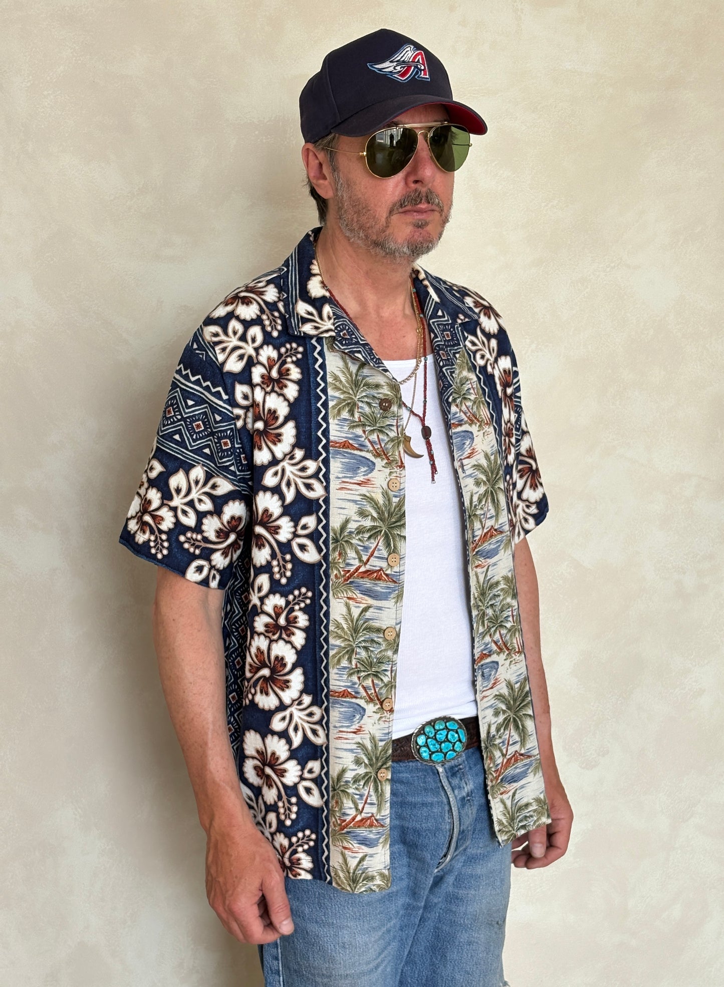 Large Vintage 90s Hawaiian Barkcloth Cotton Shirt Made in USA