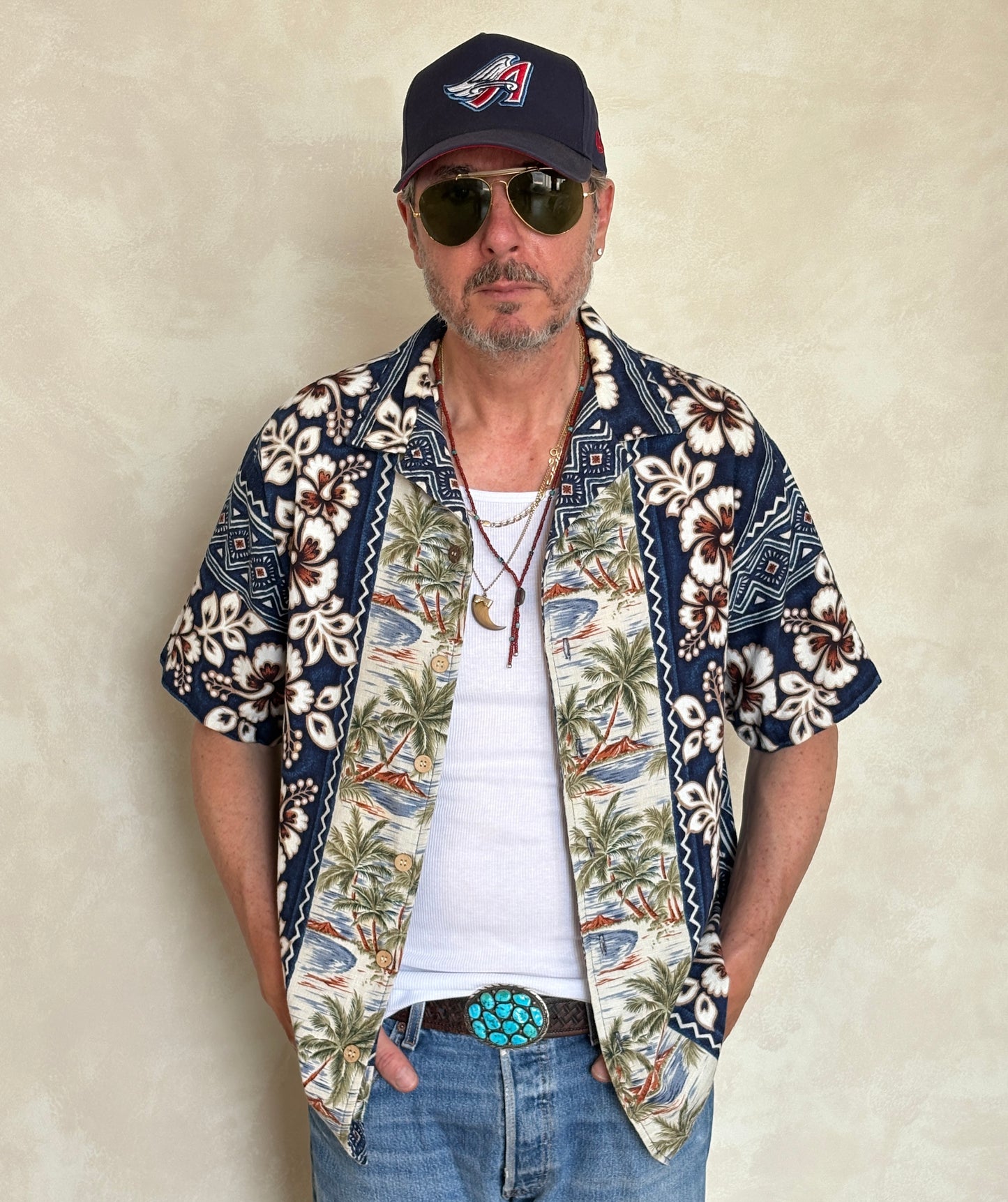 Large Vintage 90s Hawaiian Barkcloth Cotton Shirt Made in USA