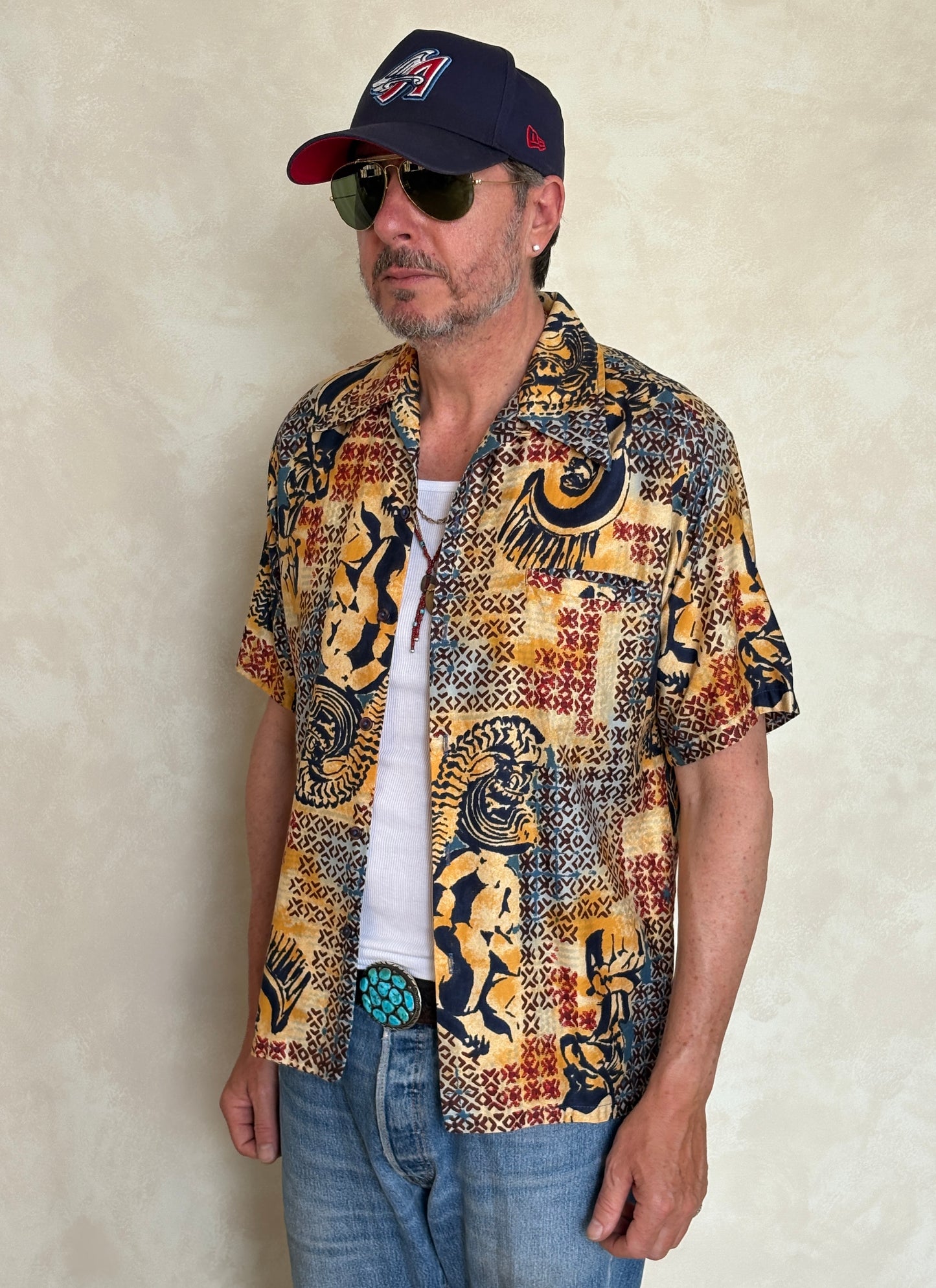 Med. Vintage 70s Hawaiian satin cotton shirt