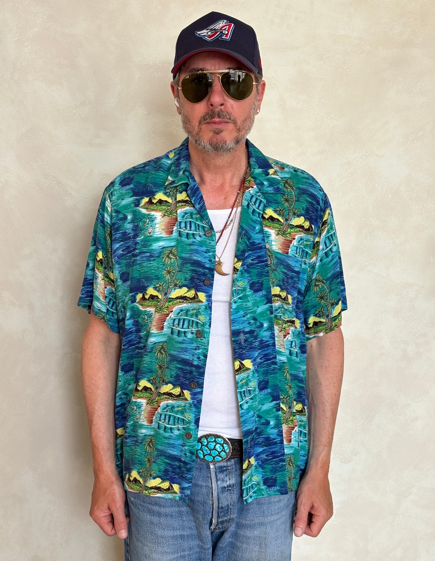 Vintage 90s Hawaiian Rayon Shirt by Ocean Current | Size Medium