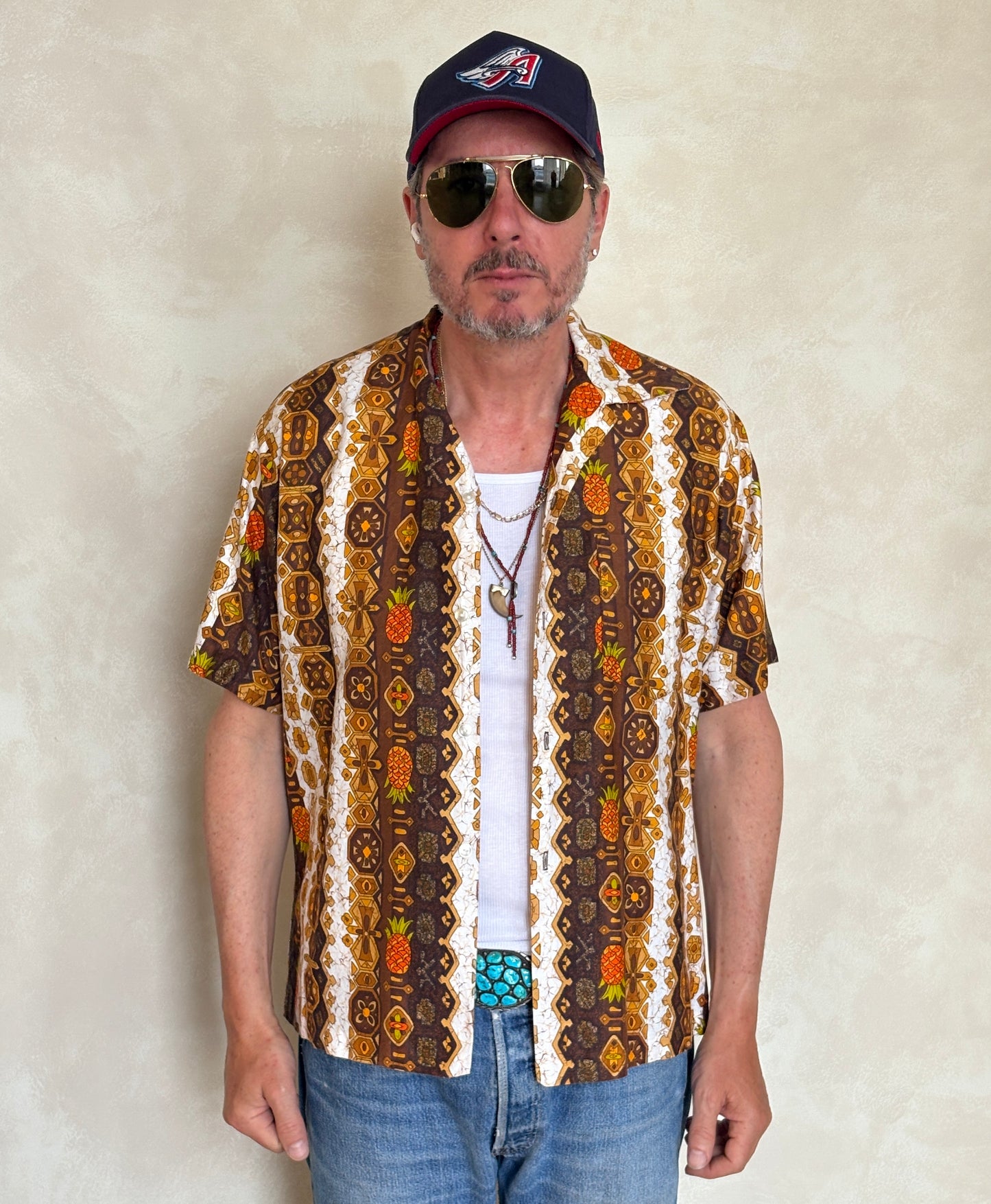 Med. Vintage 70s Hawaiian satin cotton shirt