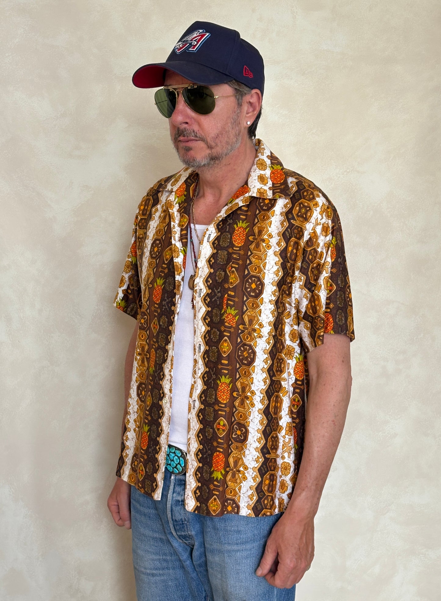 Med. Vintage 70s Hawaiian satin cotton shirt