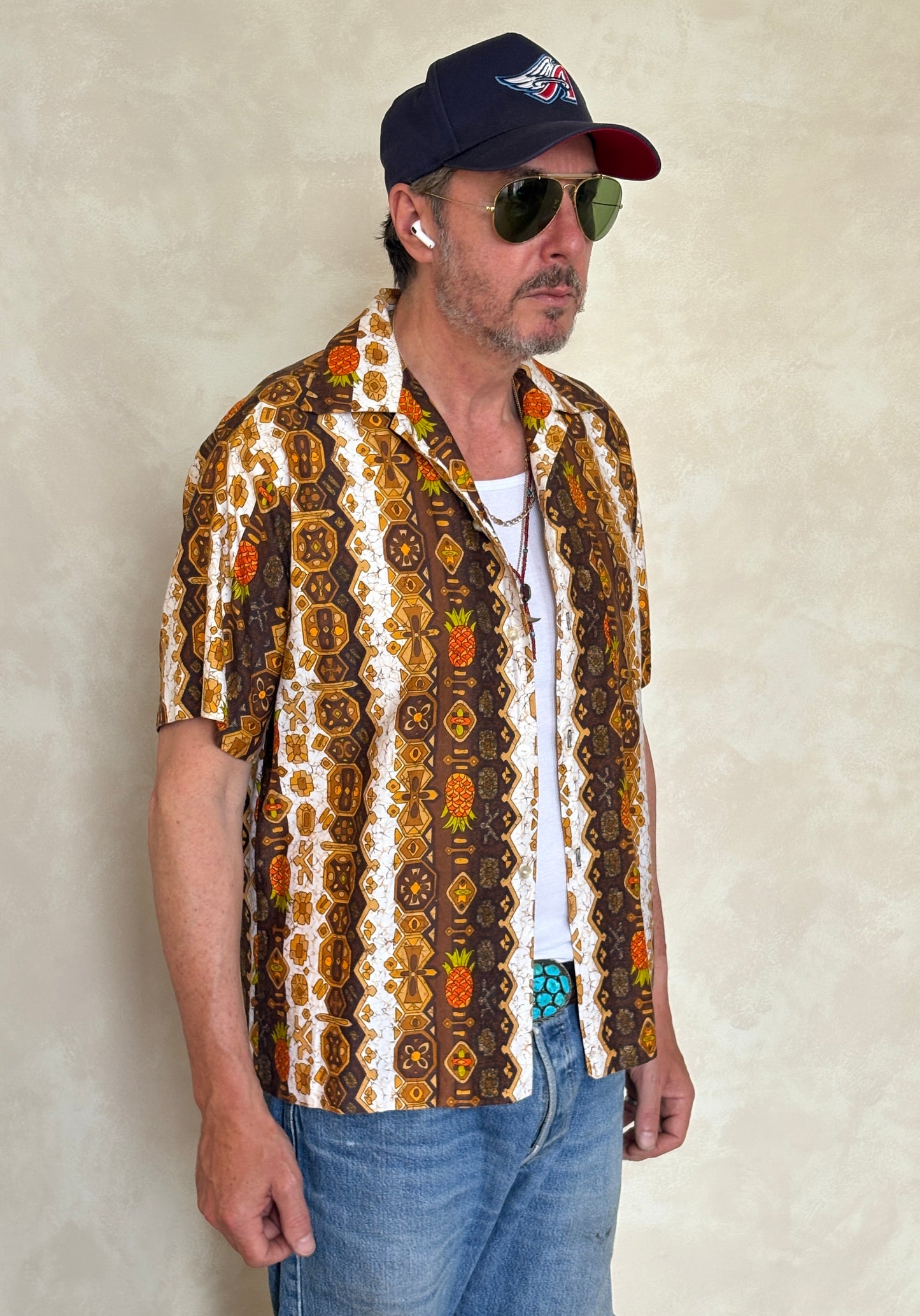 Med. Vintage 70s Hawaiian satin cotton shirt