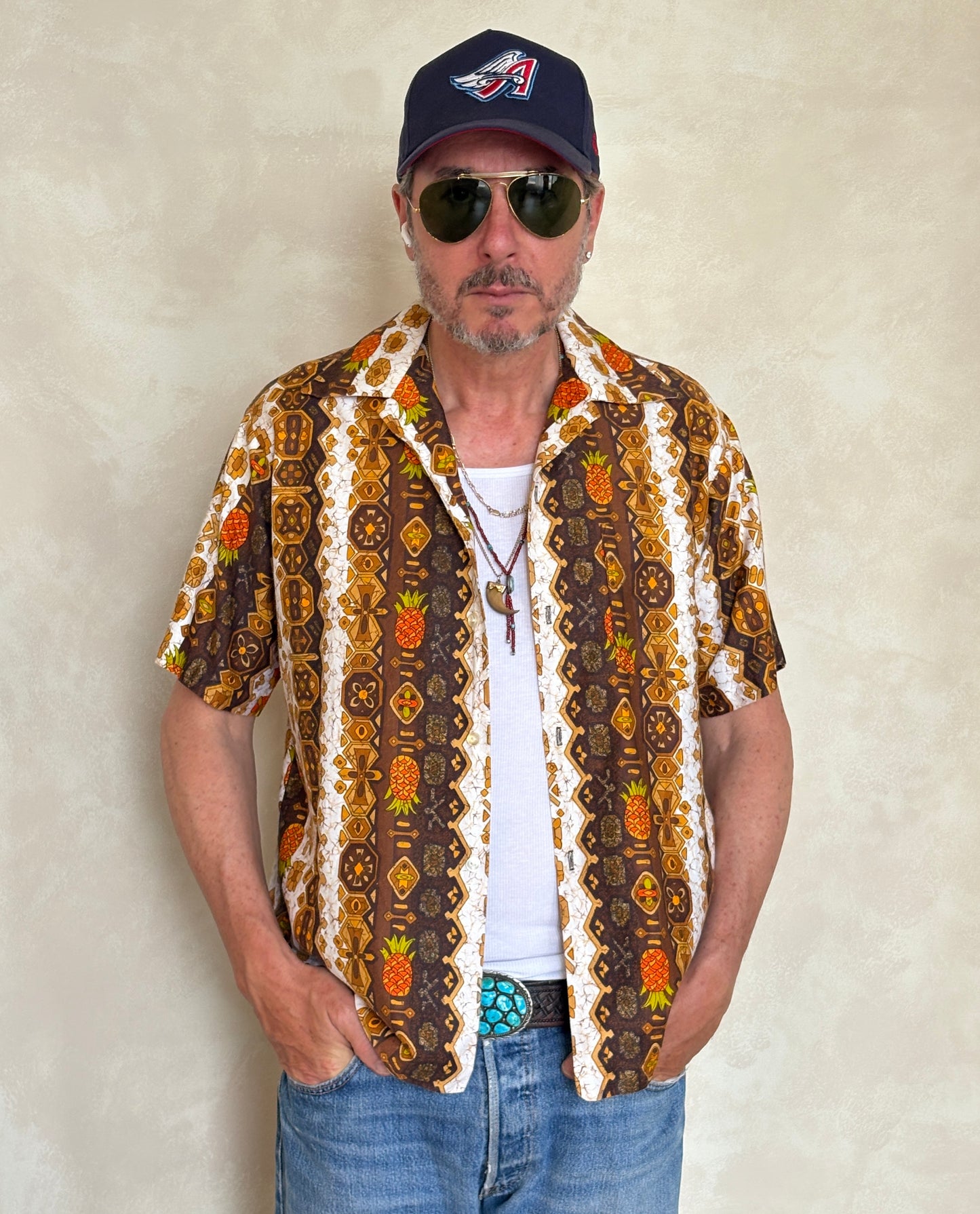 Med. Vintage 70s Hawaiian satin cotton shirt