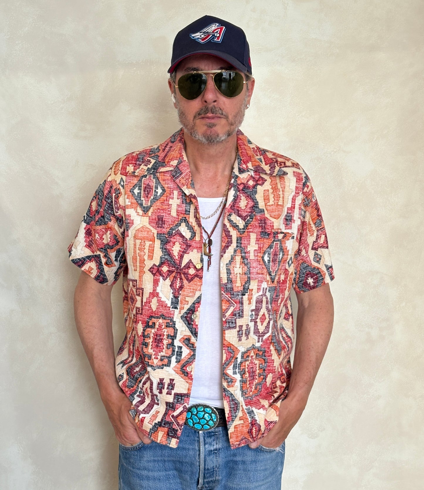 Medium Size Vintage 70s Hawaiian Barkcloth Cotton Shirt - Island Collectible