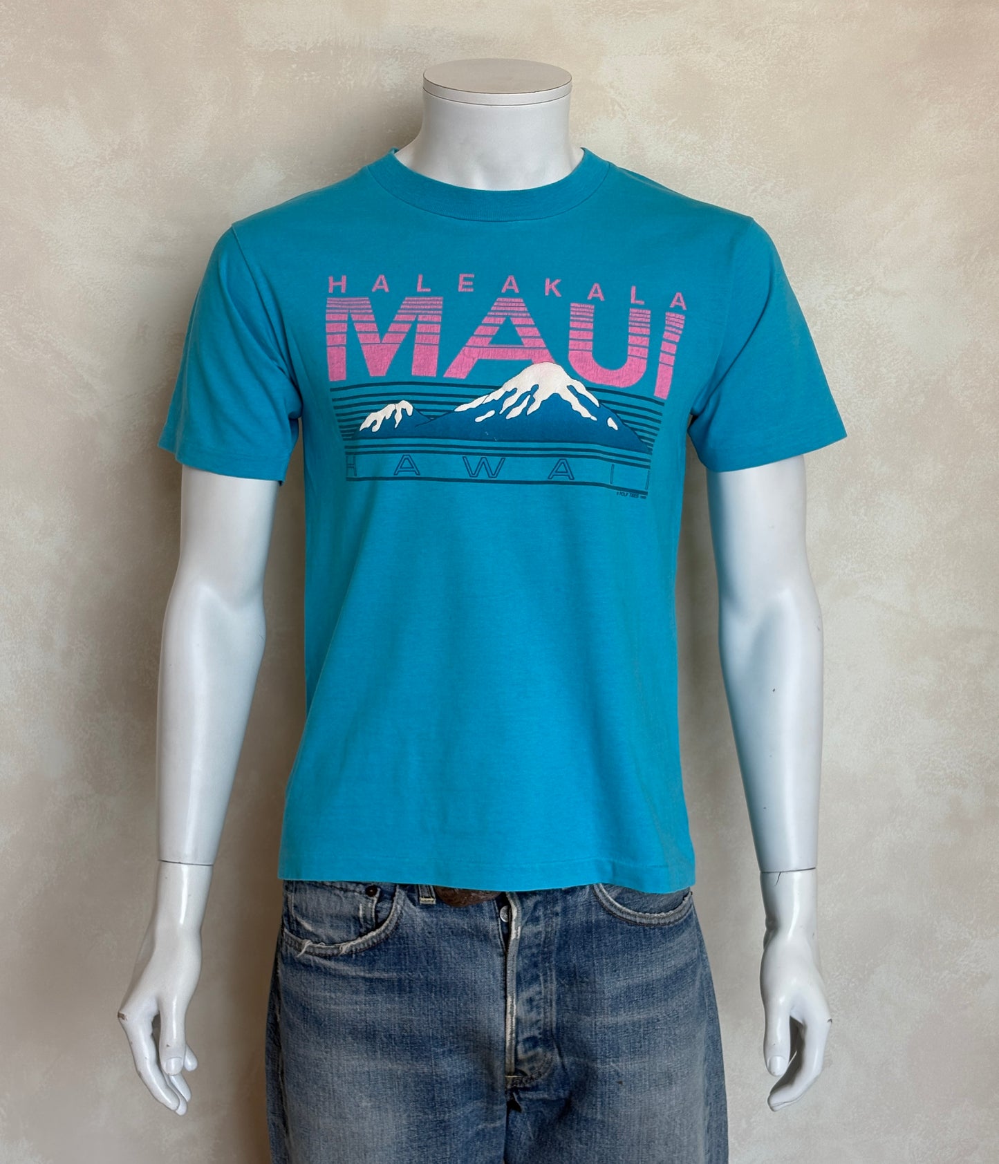 Vintage 90s Haleakala Maui Hawaii T-Shirt – Blue & Pink Tourist Tee Made in USA – Size M