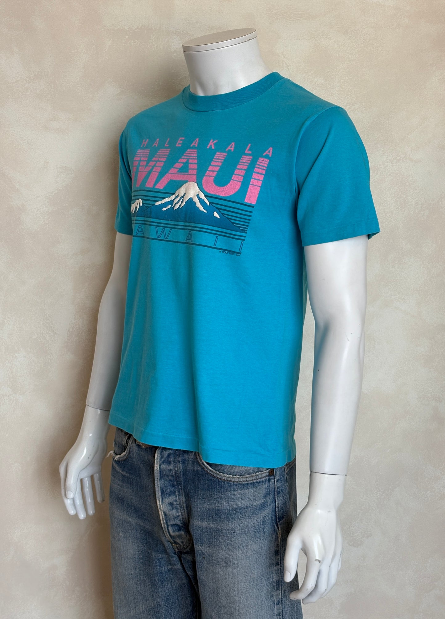 Vintage 90s Haleakala Maui Hawaii T-Shirt – Blue & Pink Tourist Tee Made in USA – Size M