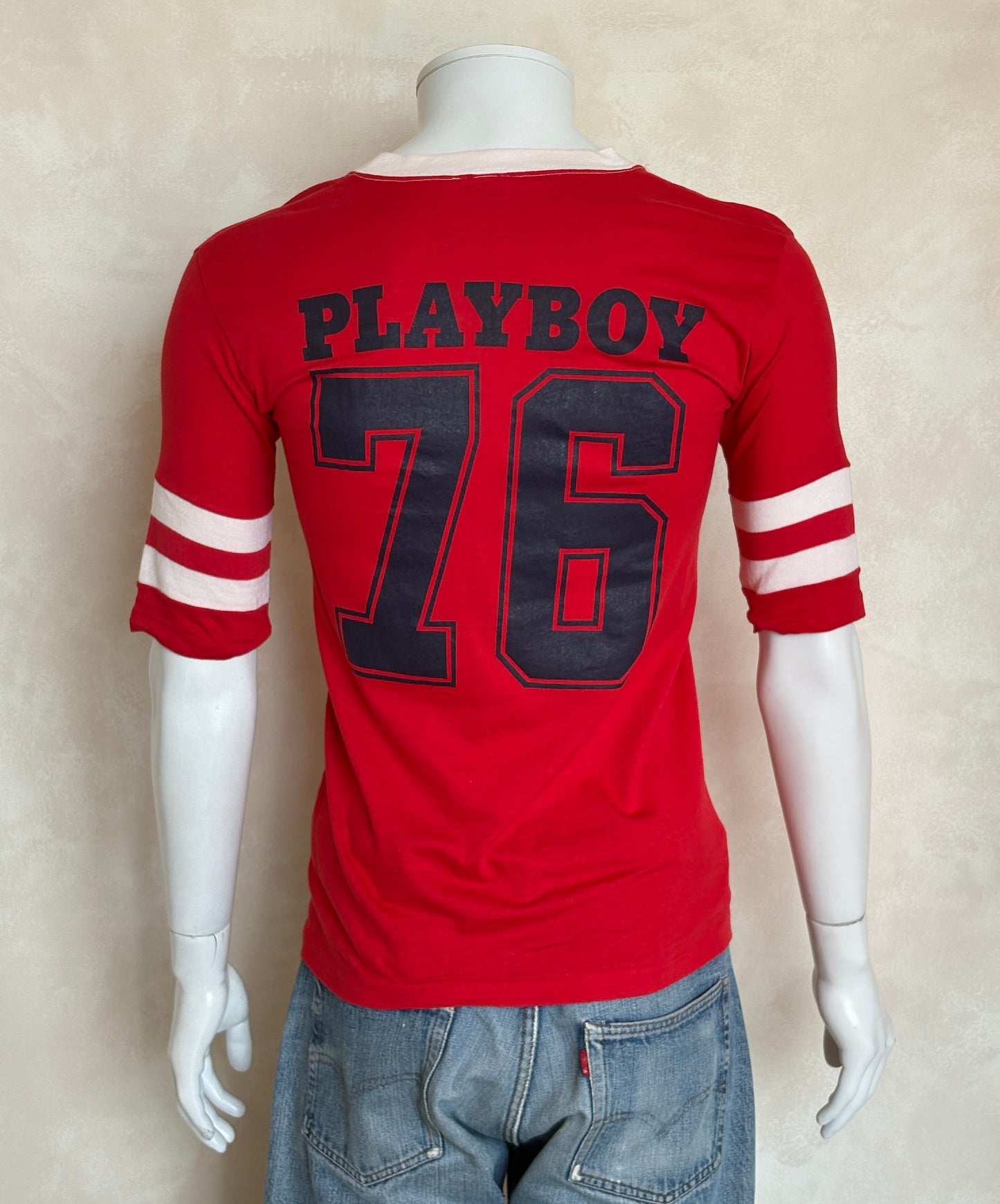 Vintage 70s Playboy 76 Jersey T-Shirt Red 70s Style Football Tee – Med