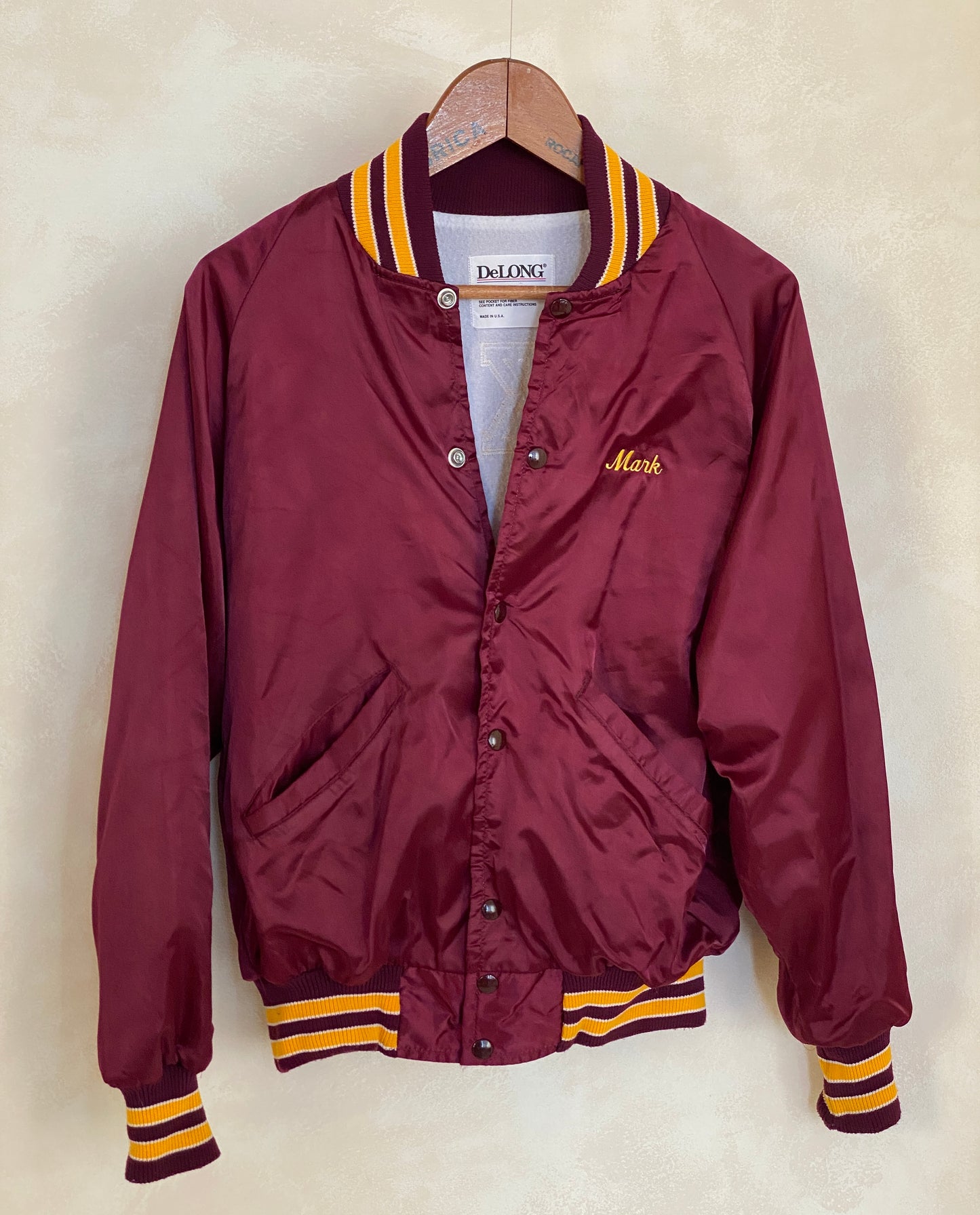 Size Small . Vintage Delong satin jacket Made in USA