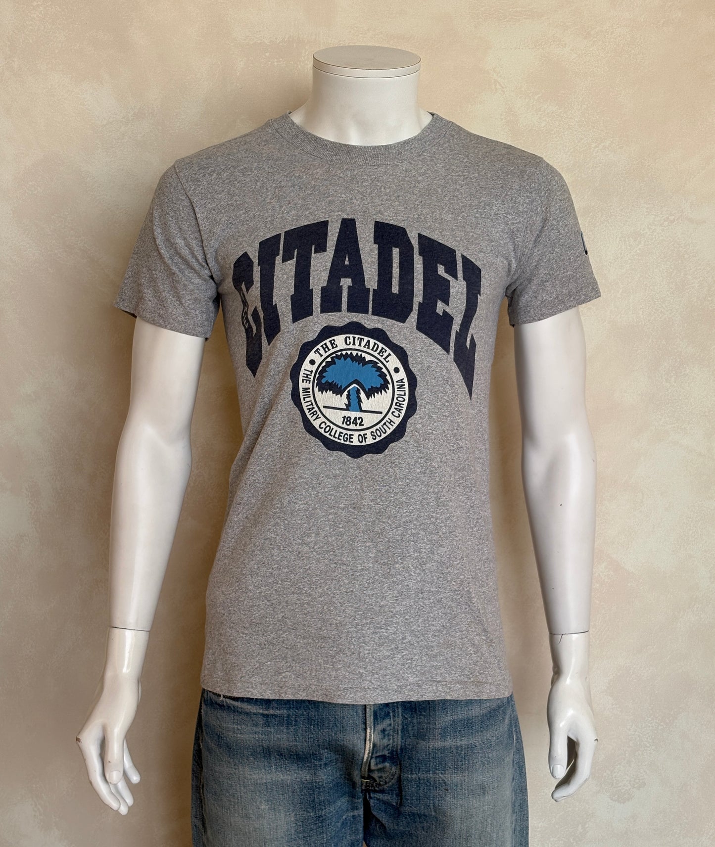 Vintage 80s Citadel tee – classic military college style from South Carolina’s iconic institution. Small
