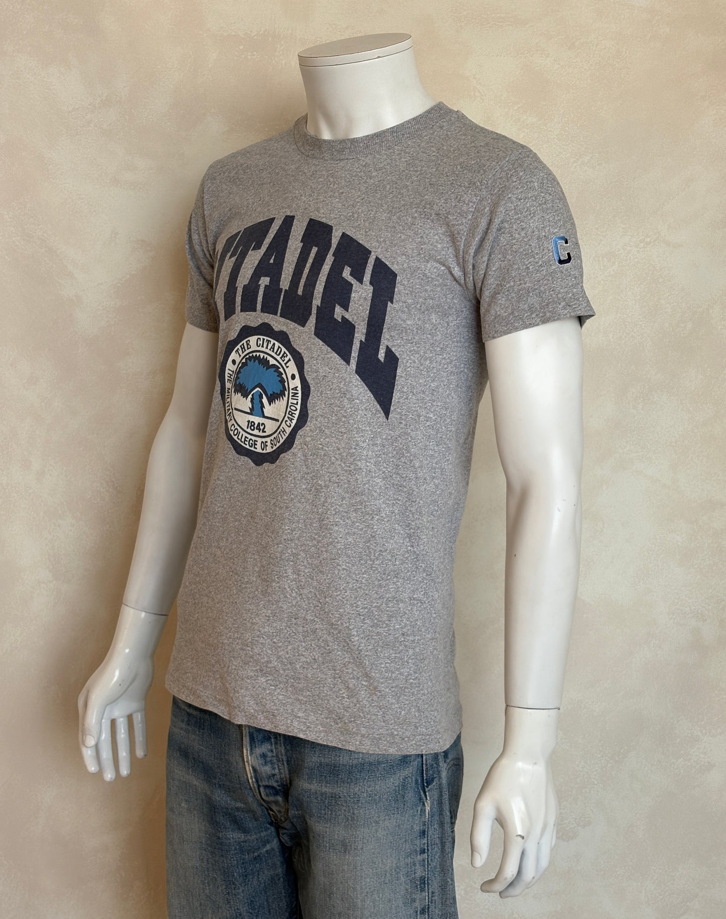 Vintage 80s Citadel tee – classic military college style from South Carolina’s iconic institution. Small