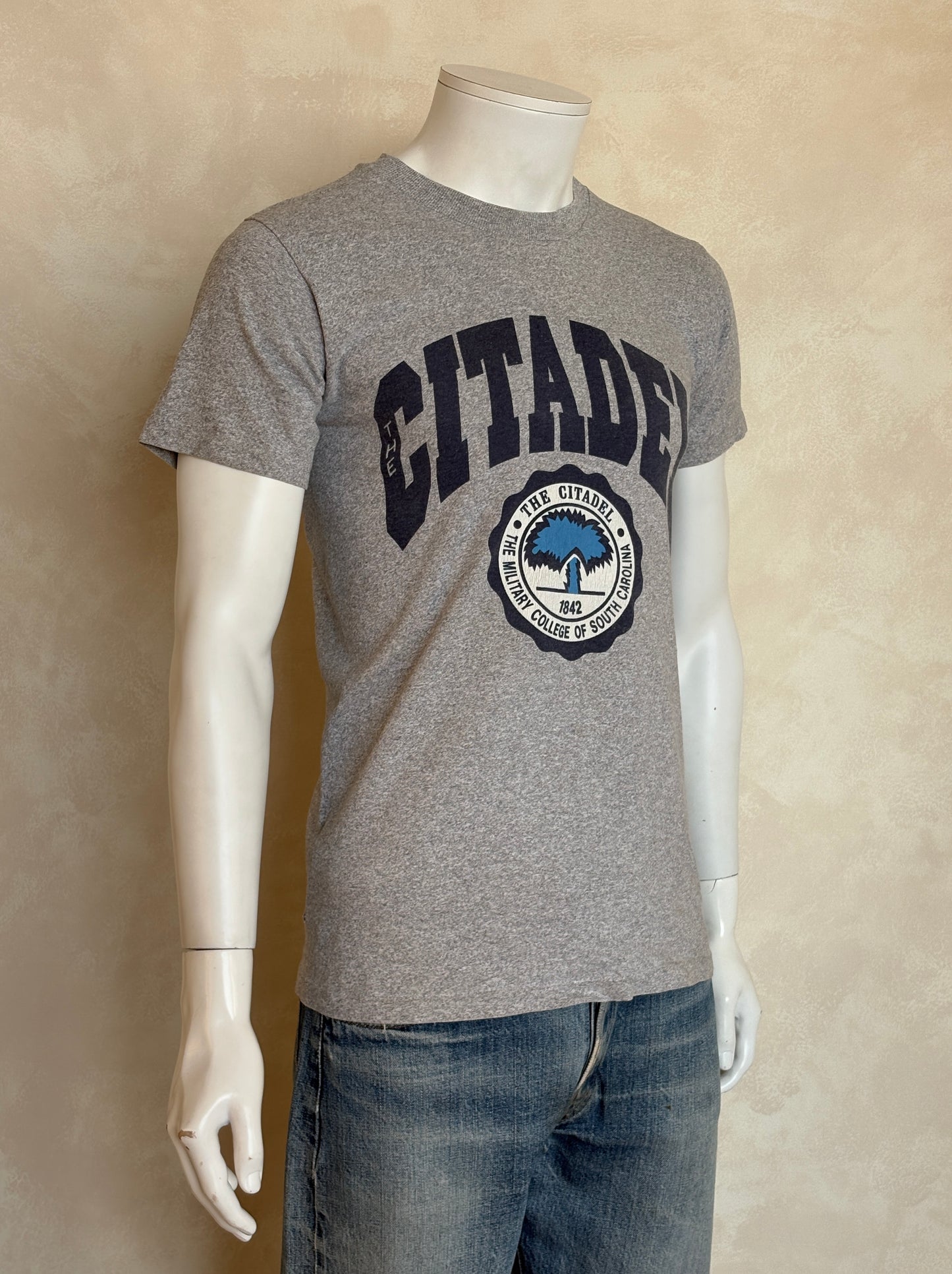 Vintage 80s Citadel tee – classic military college style from South Carolina’s iconic institution. Small