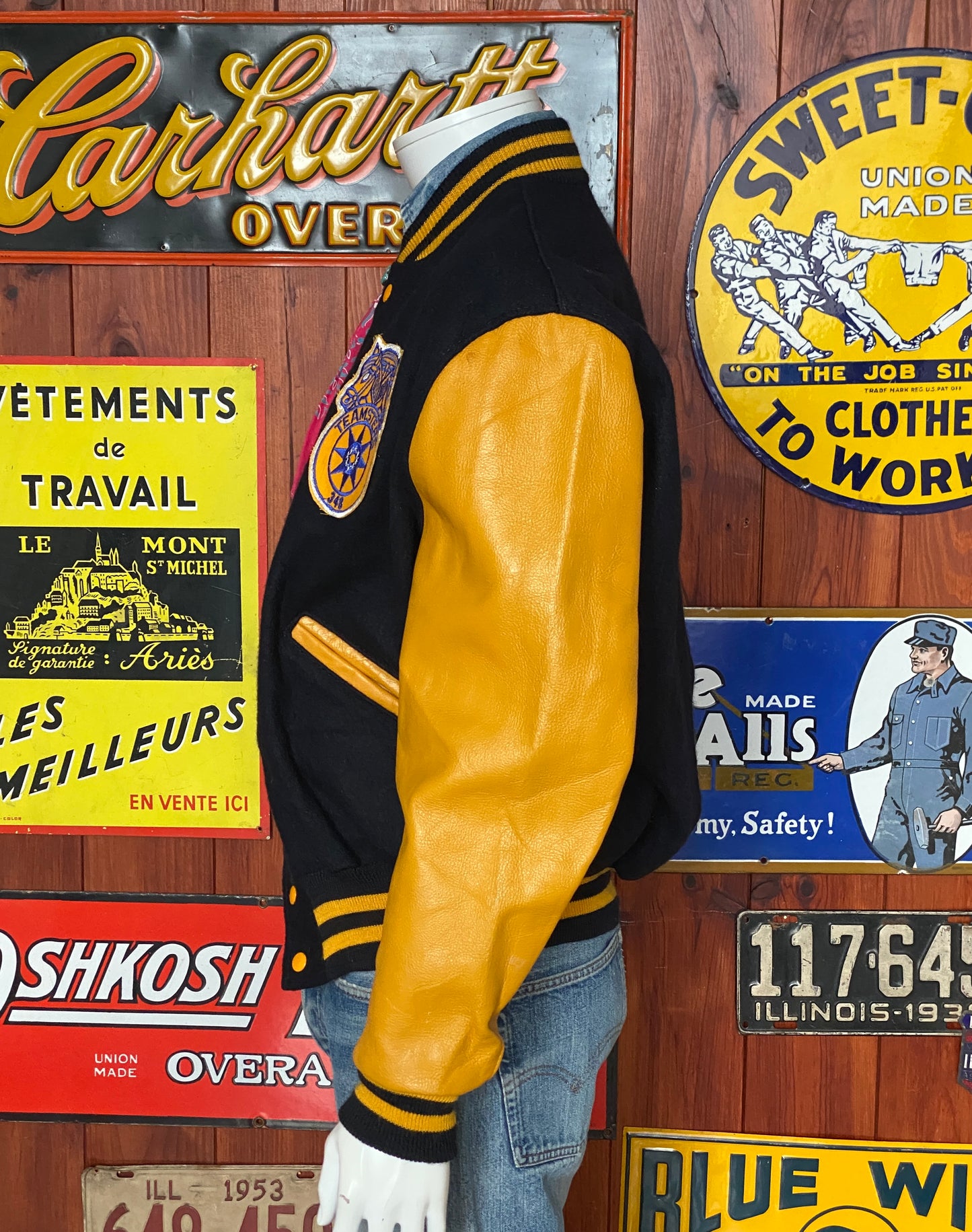 Vintage Teamster Varsity Leather Sleeve Jacket - Size 44USA (54 EU) | Made in USA