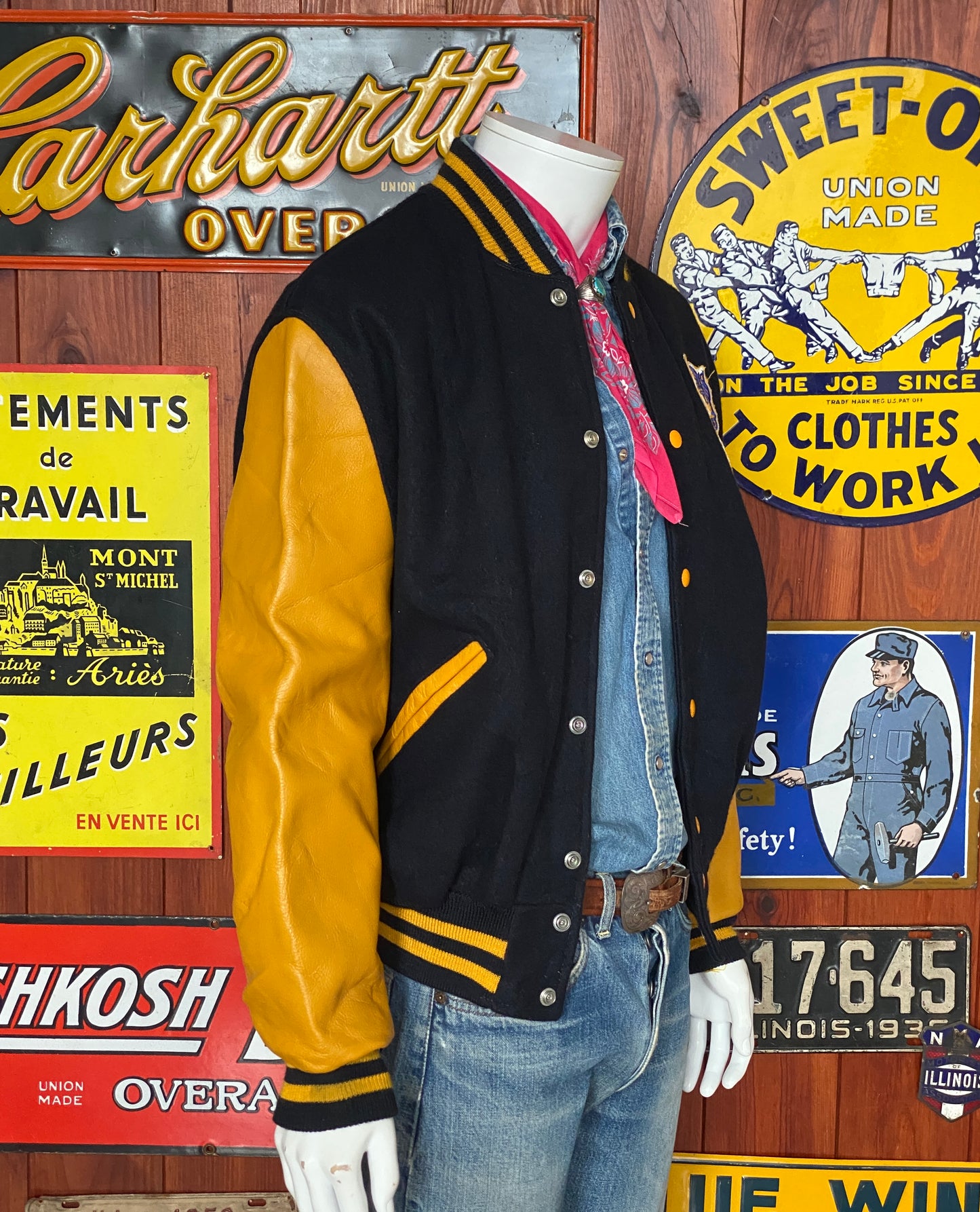 Vintage Teamster Varsity Leather Sleeve Jacket - Size 44USA (54 EU) | Made in USA