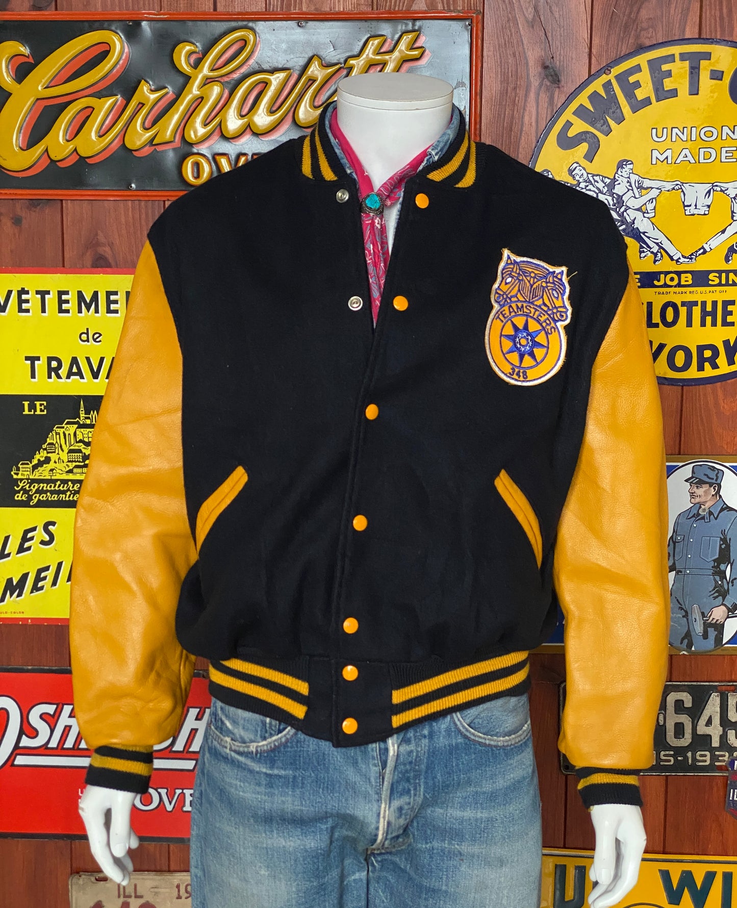 Vintage Teamster Varsity Leather Sleeve Jacket - Size 44USA (54 EU) | Made in USA