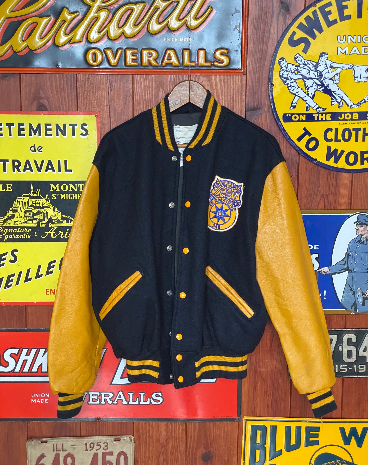 Vintage Teamster Varsity Leather Sleeve Jacket - Size 44USA (54 EU) | Made in USA
