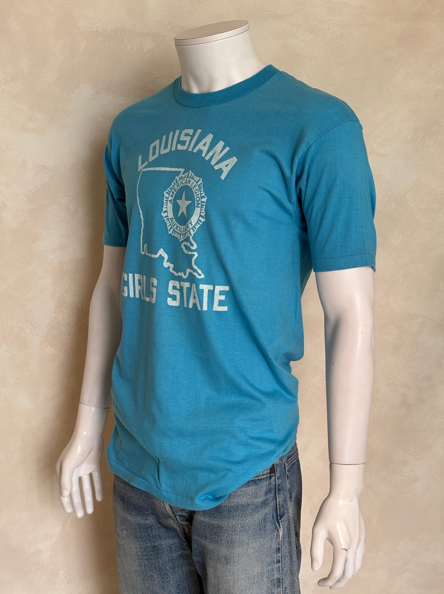 Vintage Louisiana Girls State tee – classic civic style with bold 80s Americana vibes. Xl