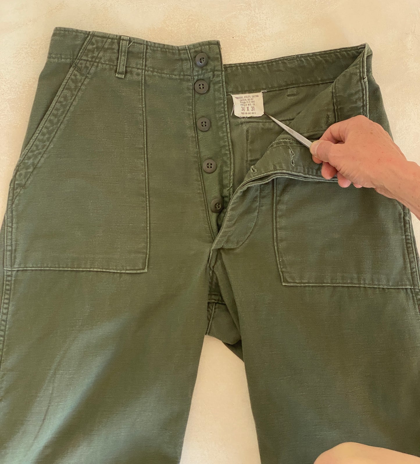 34X31. 1975 Authentic US Army Vietnam war era OG-107 Fatigue pants